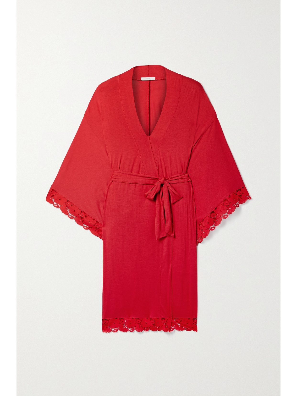 Eberjey Naya Lace-trimmed Stretch-modal Robe In Red