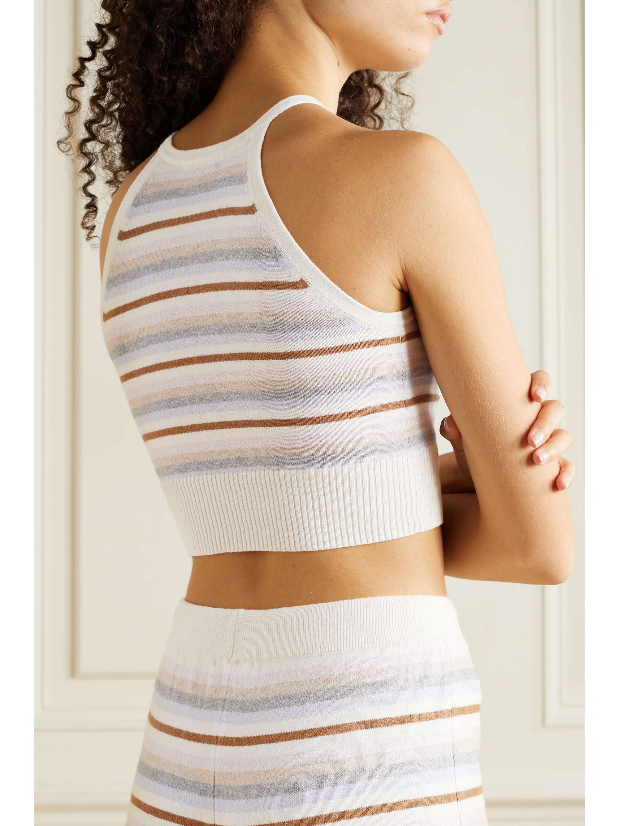 SKIN Melodie cropped striped cotton and cashmere-blend tank