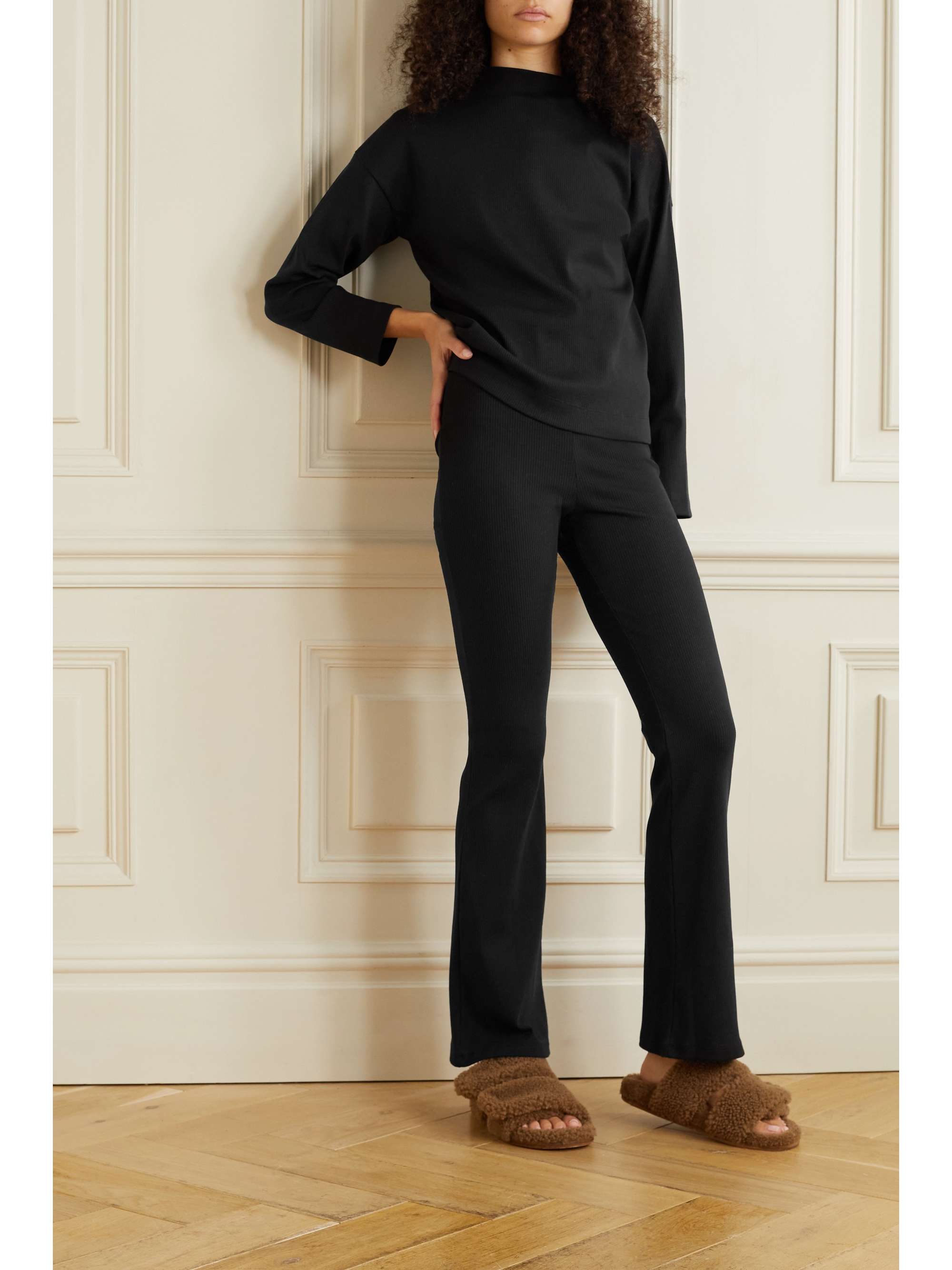 Black Ilena ribbed stretch-Pima cotton 