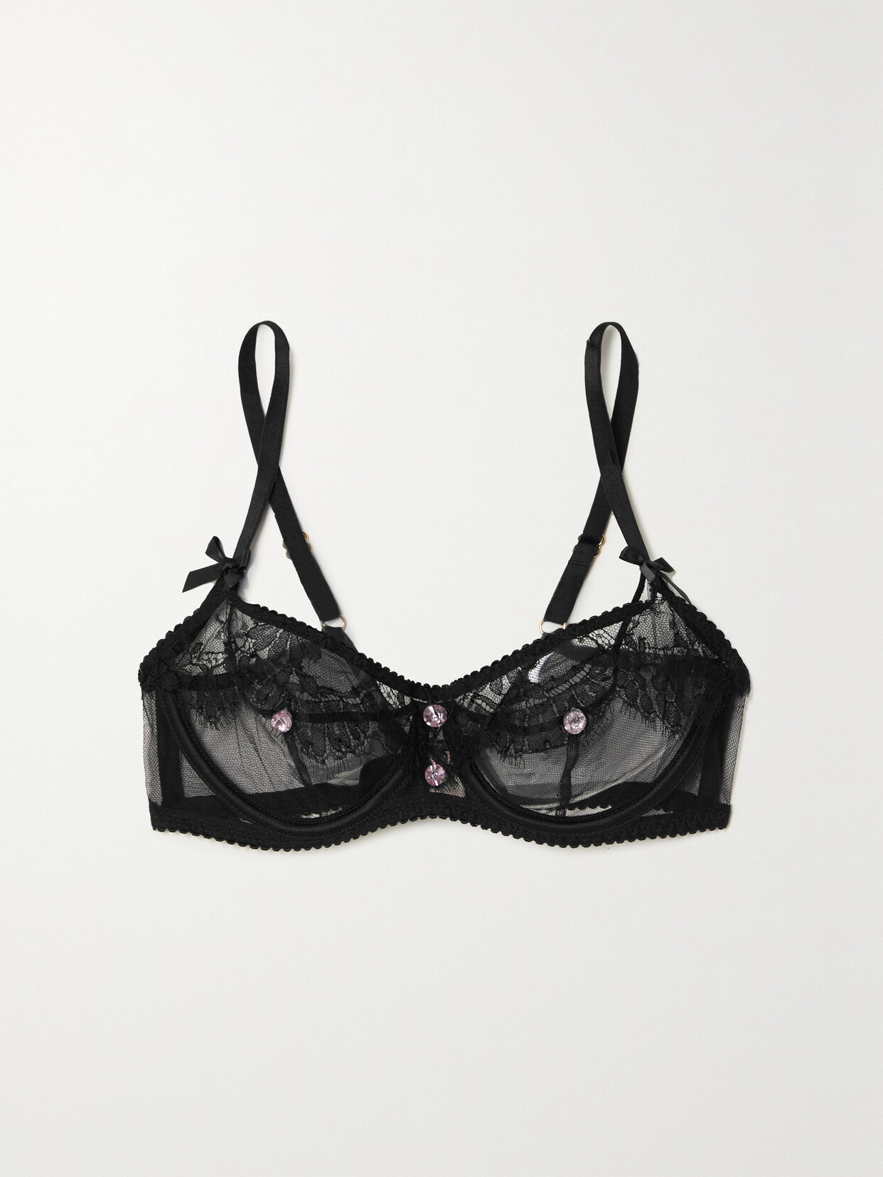 【AGENT PROVOCATEUR】leavers lace and tulle underwired bra Agent Provocateur Jaylin Crystal-embellished Leavers Lace