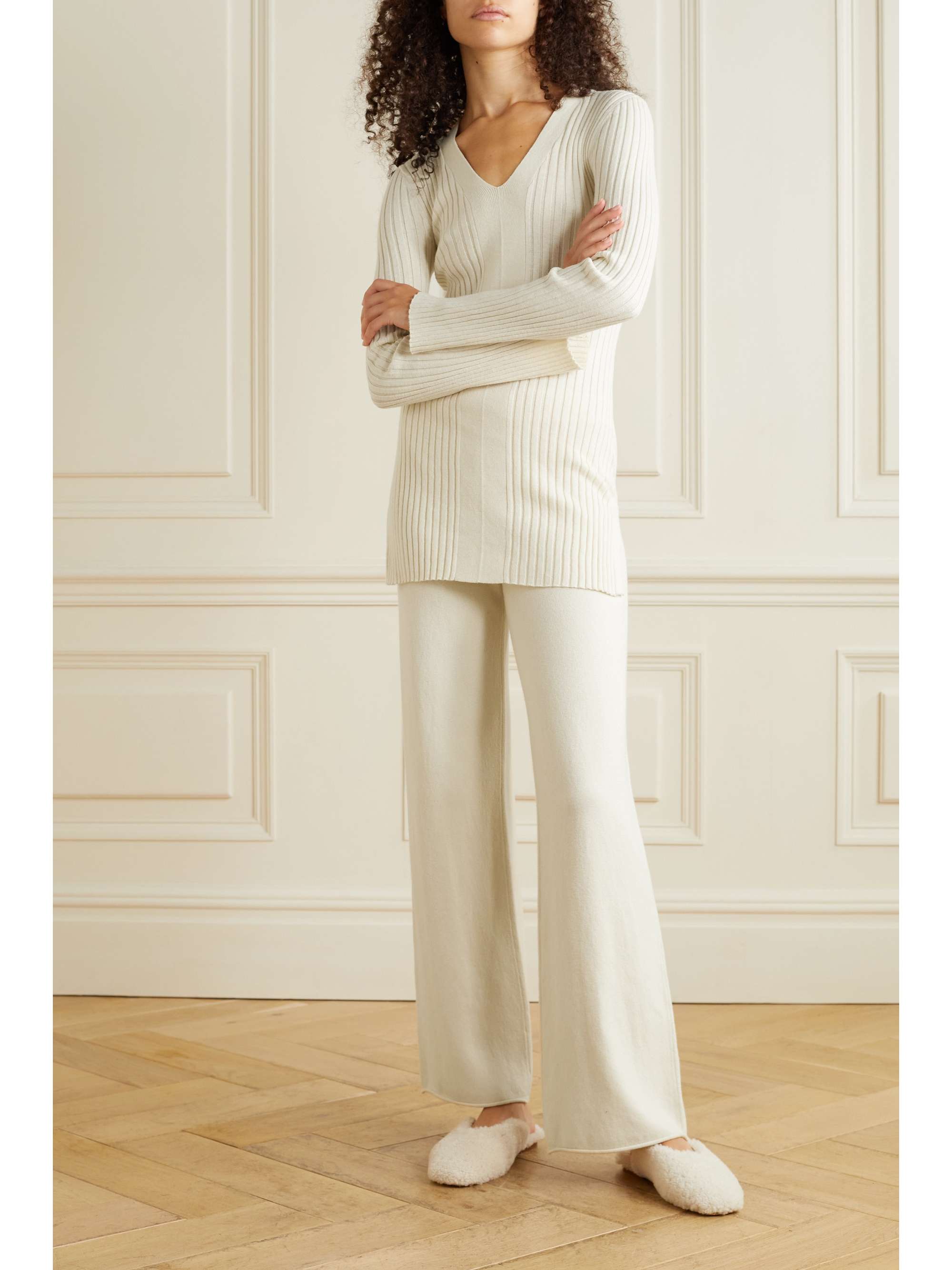 SKIN Mindi cotton and cashmere-blend track pants