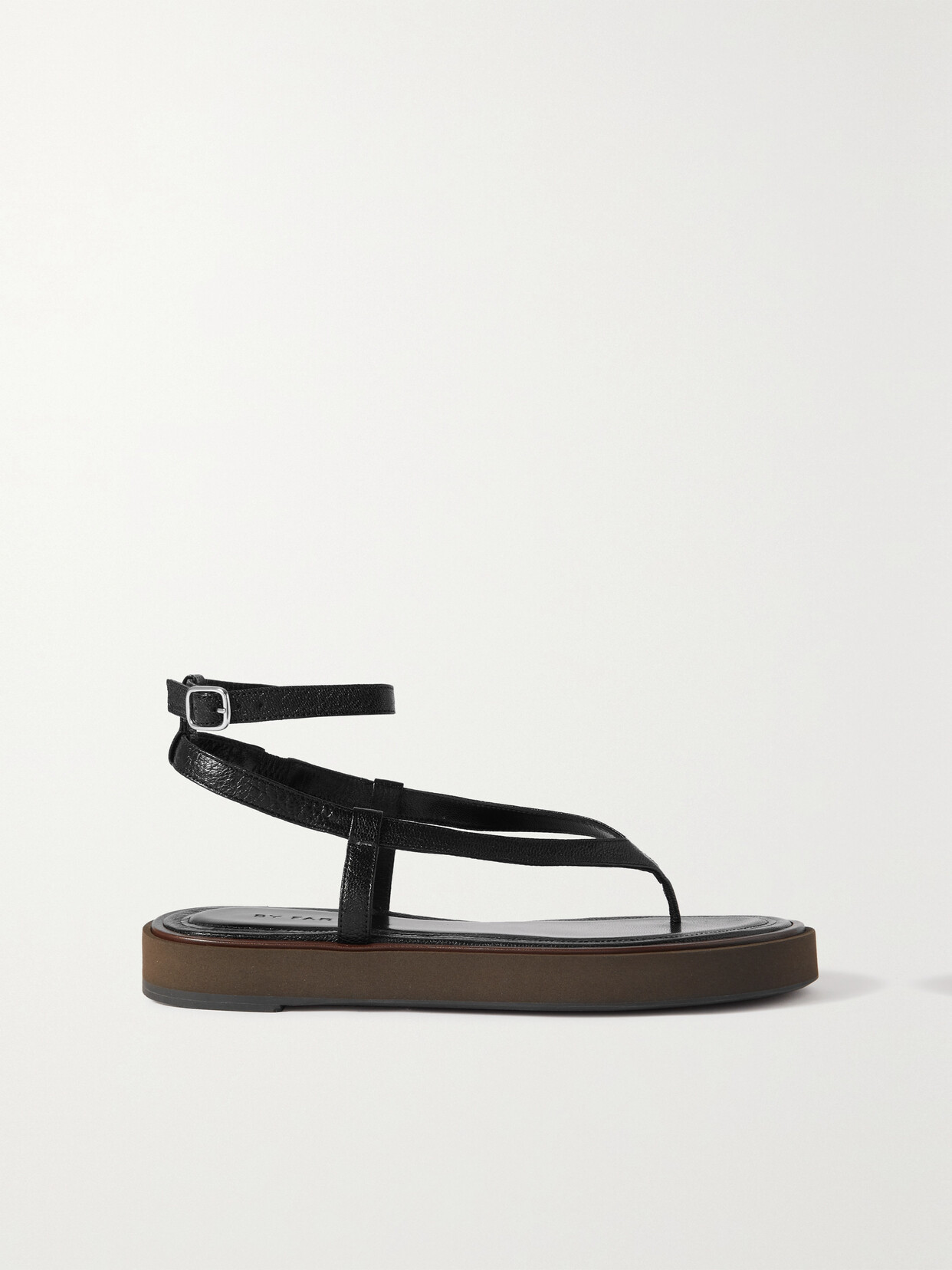 By Far Cece Textured-leather Sandals In Black