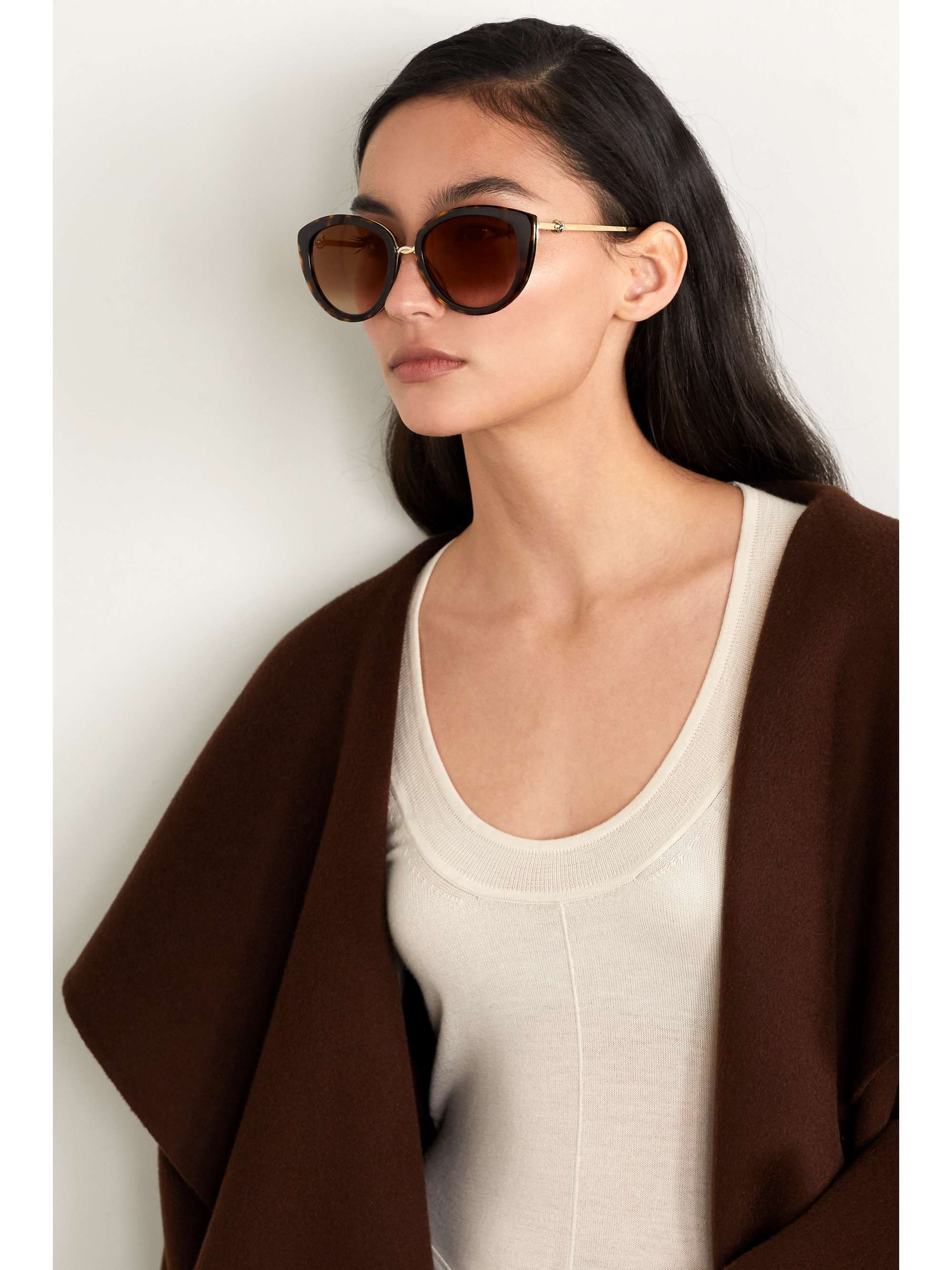 CARTIER EYEWEAR Trinity cat-eye tortoiseshell acetate and gold-tone sunglasses