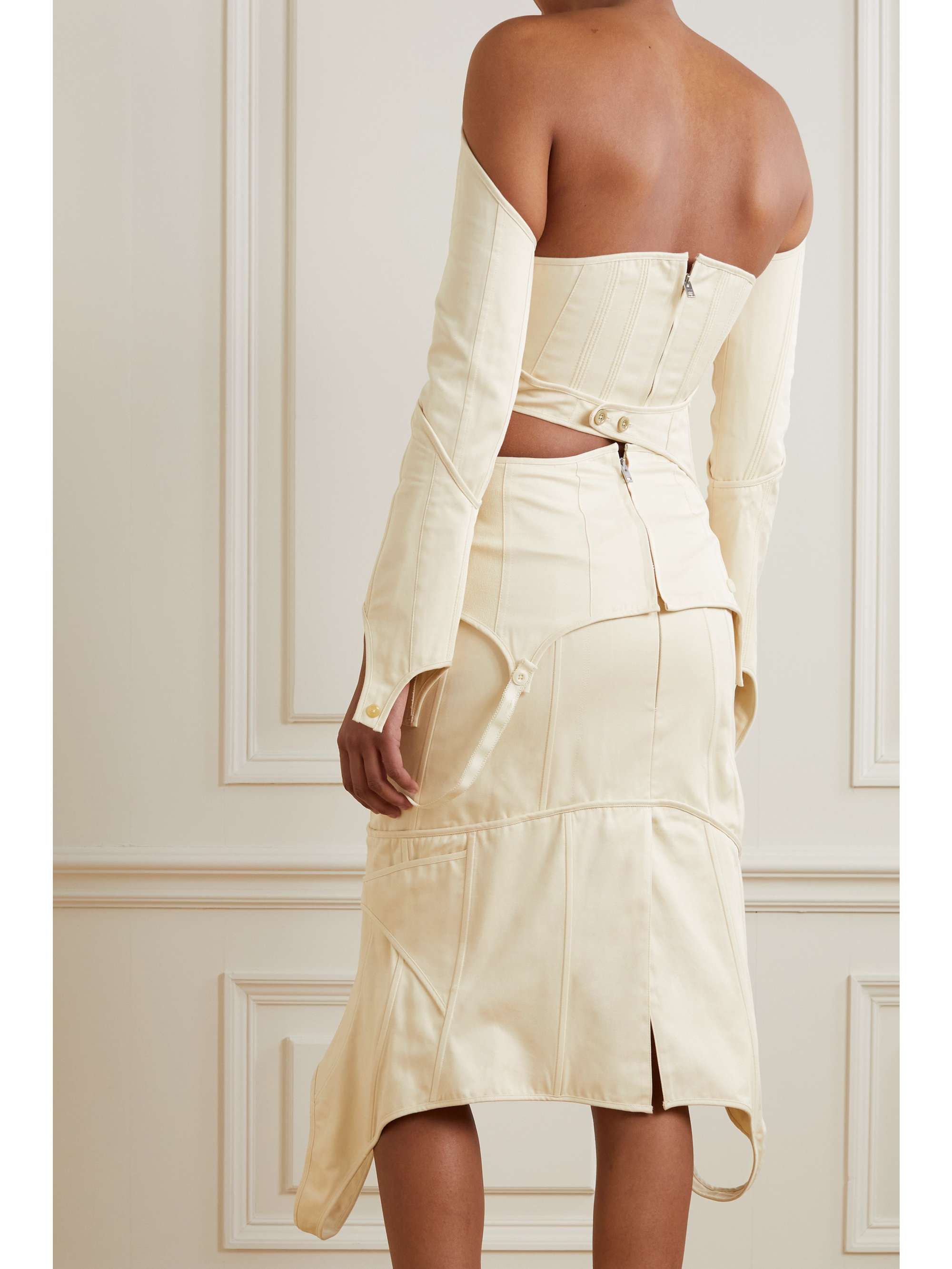 ACNE STUDIOS Off-the-shoulder cutout cotton-twill midi dress