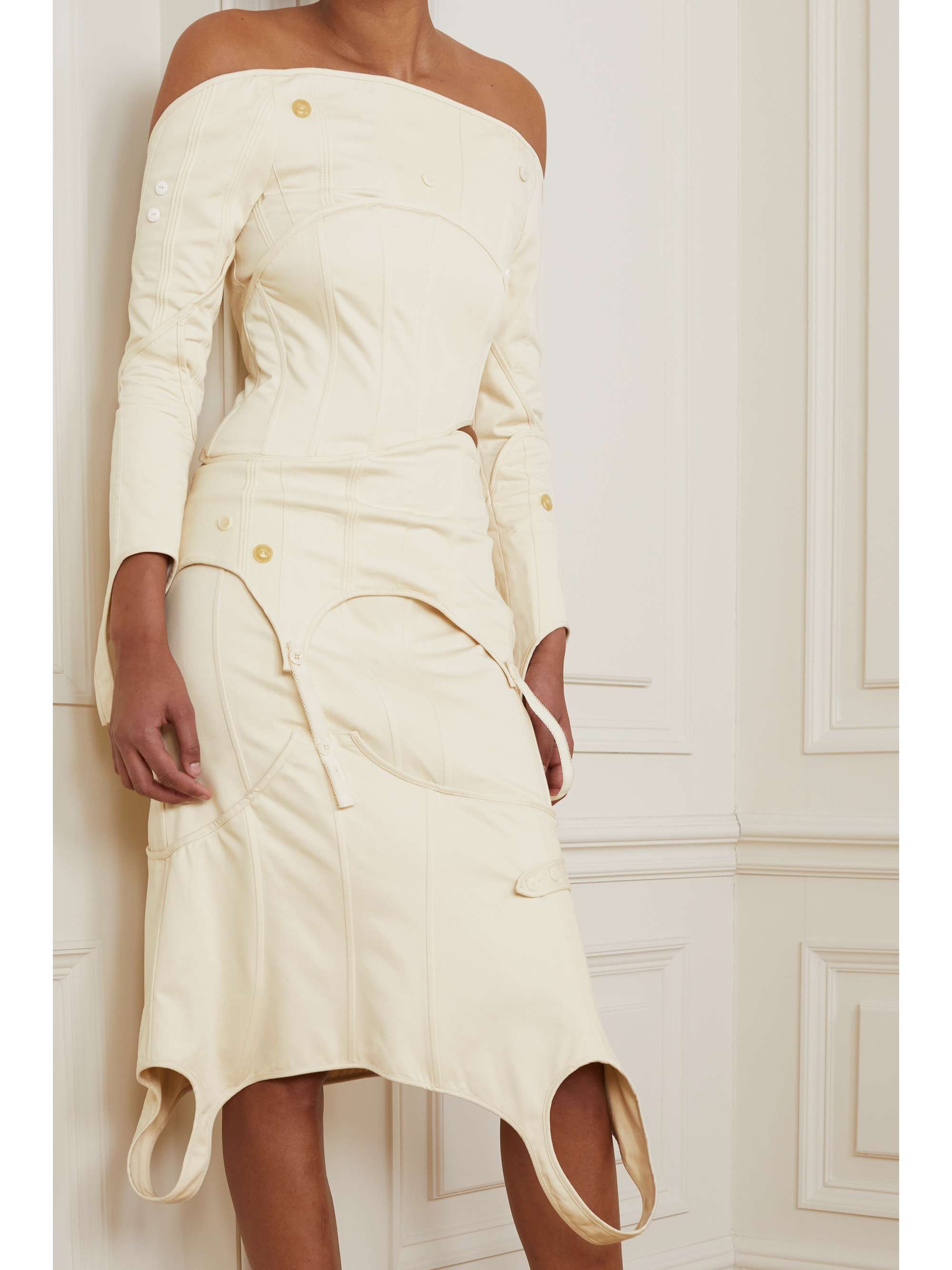 ACNE STUDIOS Off-the-shoulder cutout cotton-twill midi dress
