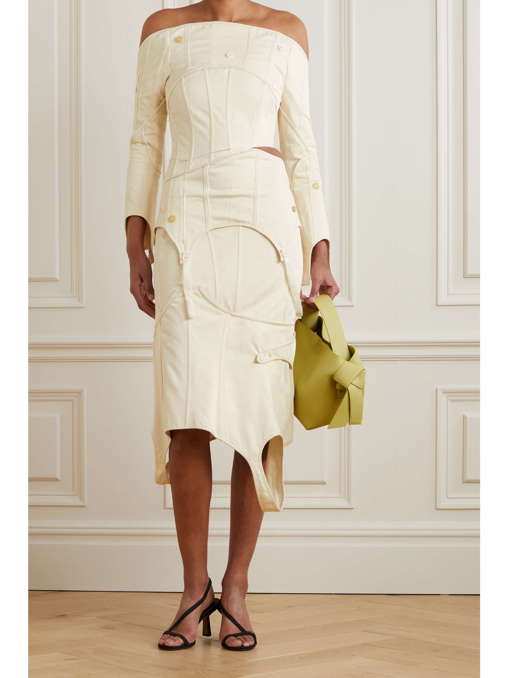 ACNE STUDIOS Off-the-shoulder cutout cotton-twill midi dress