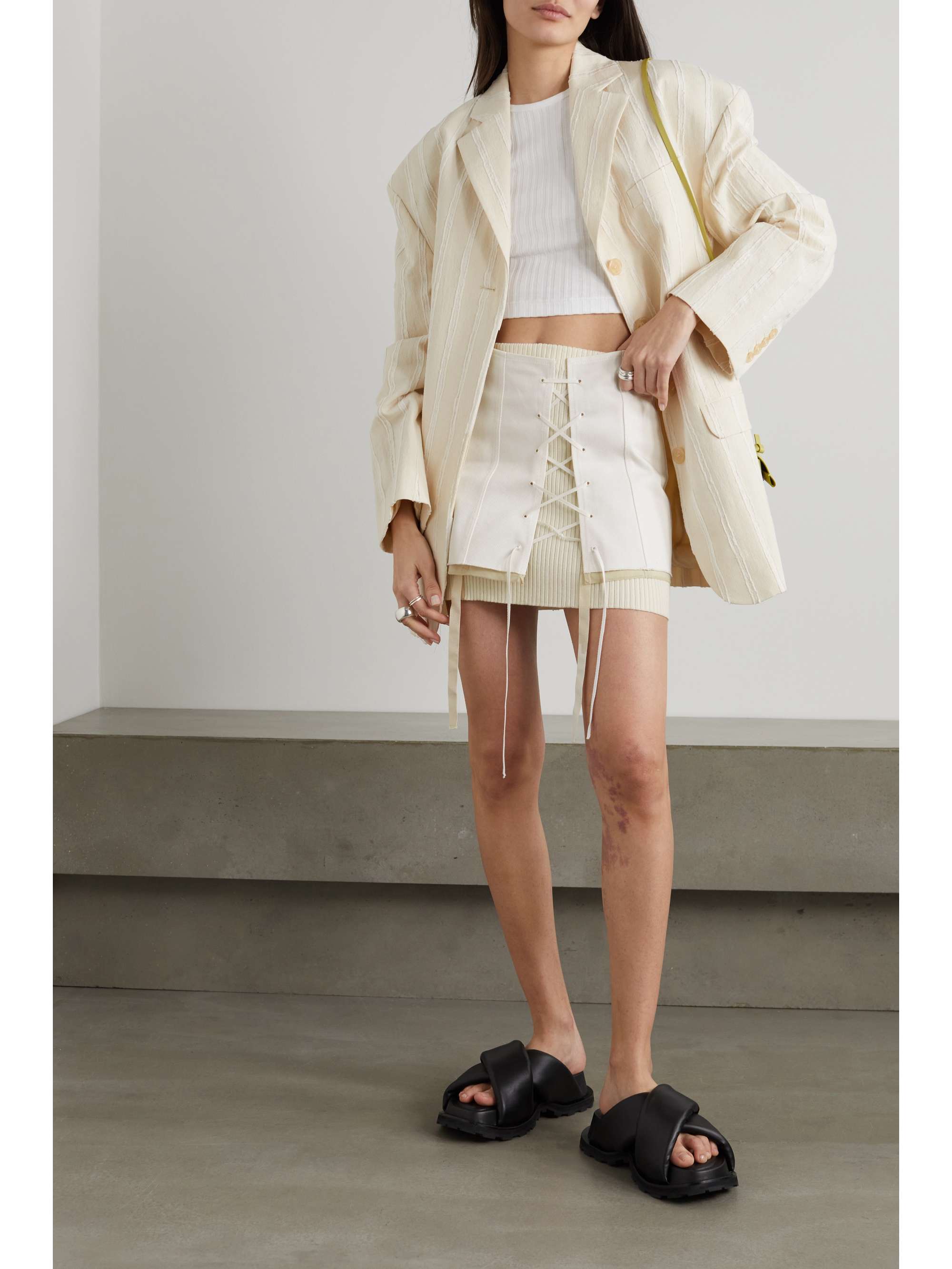 ACNE STUDIOS Layered tie-detailed cotton-twill and ribbed cotton-jersey mini skirt