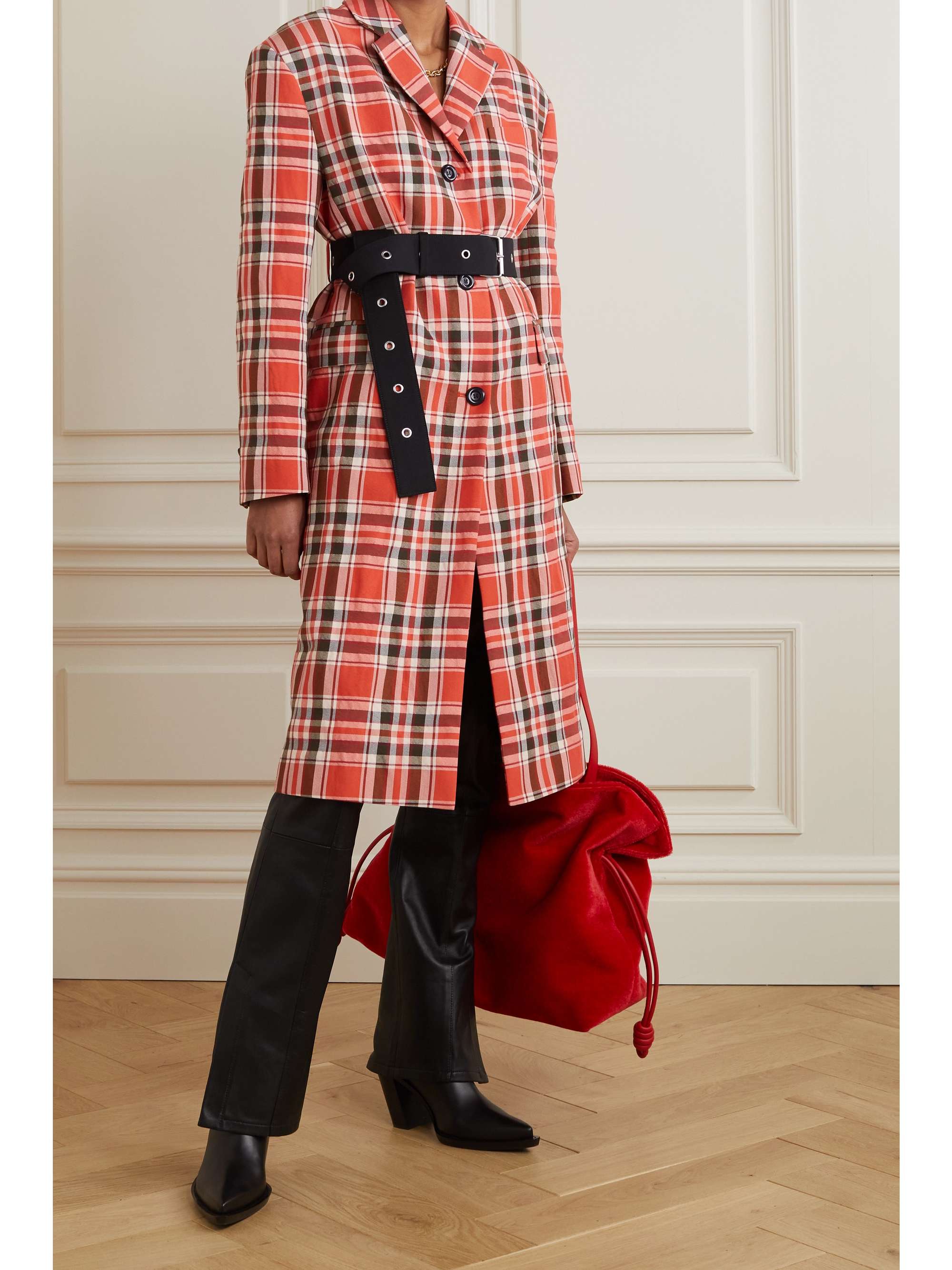ACNE STUDIOS Belted checked cotton-blend twill coat