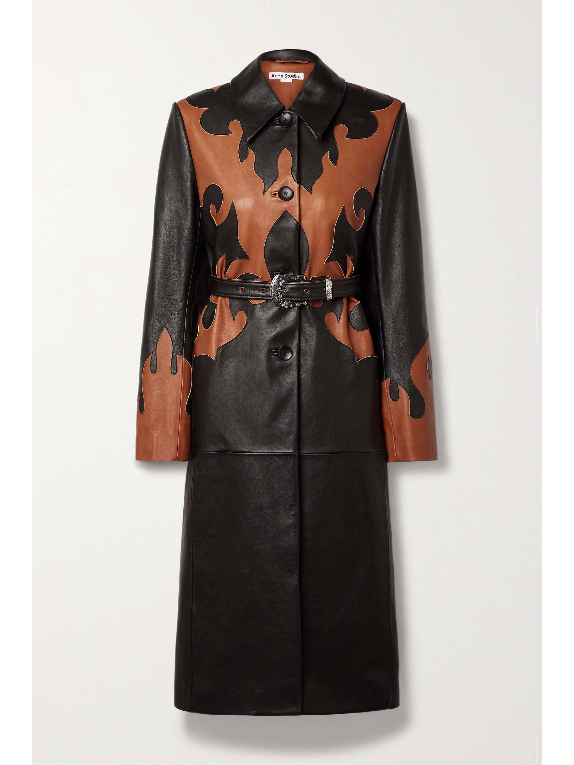 Black Belted paneled leather coat 