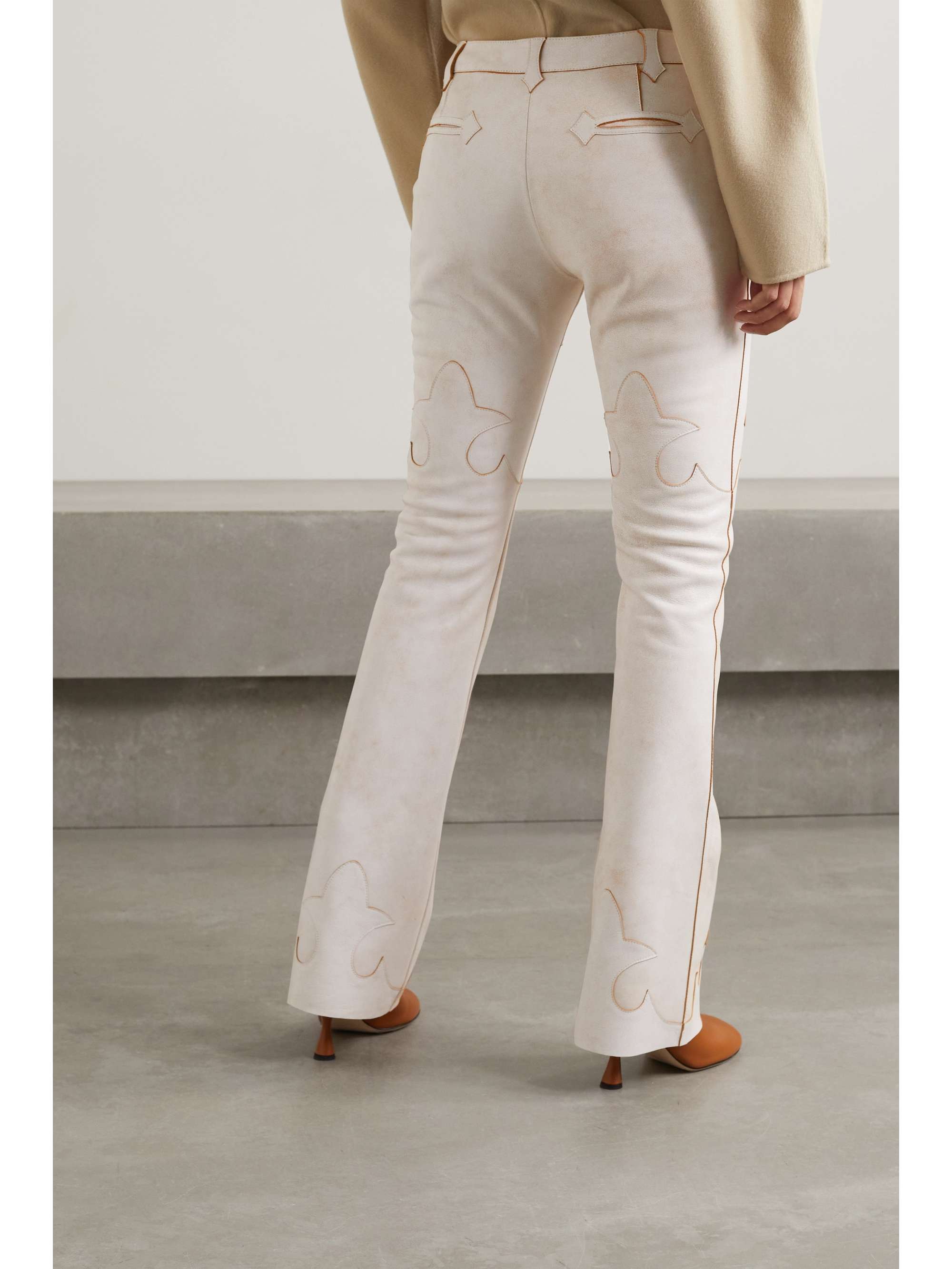 ACNE STUDIOS Lace-up paneled cracked-leather straight-leg pants