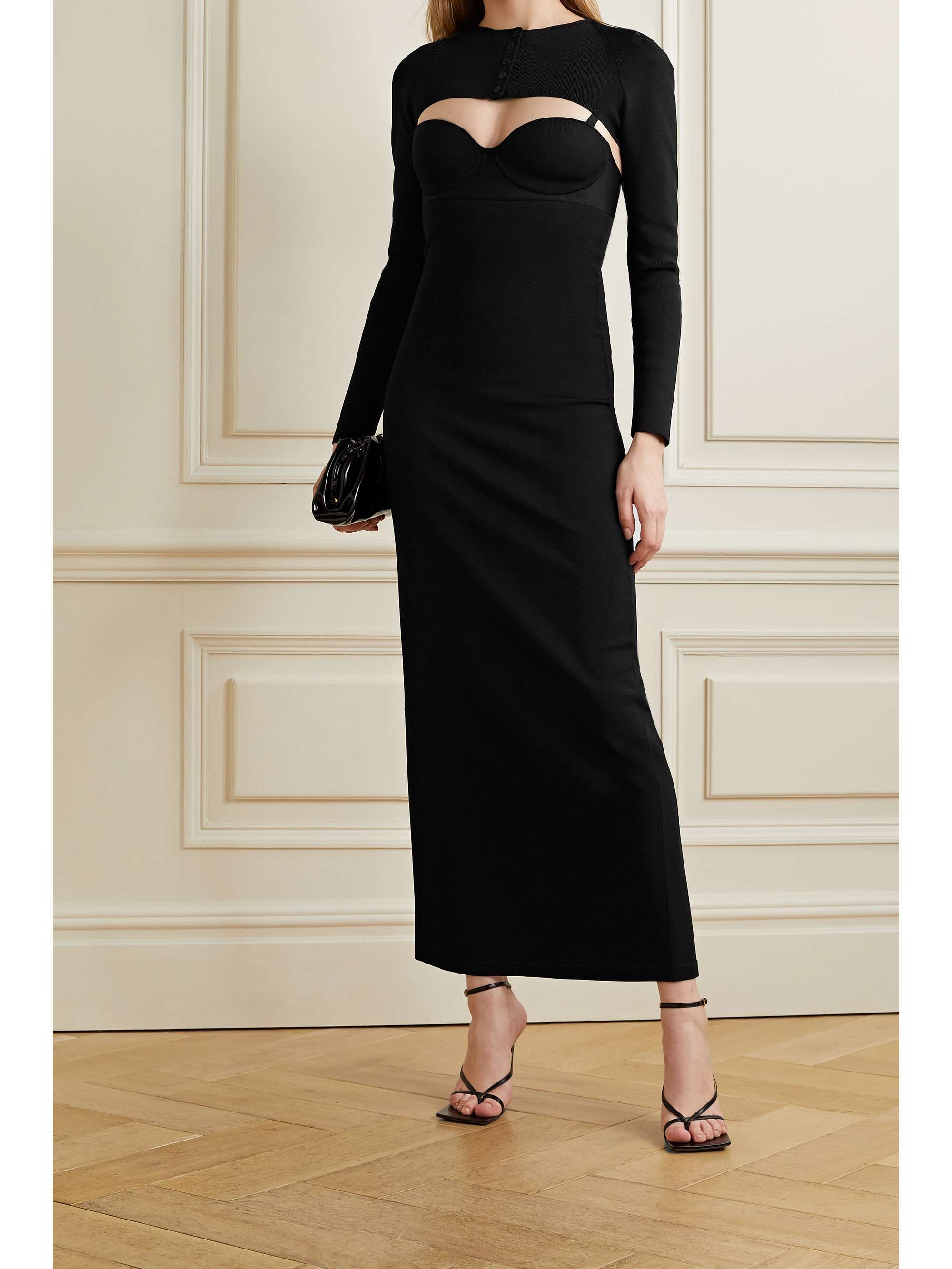Black Ribbed-knit maxi dress and 