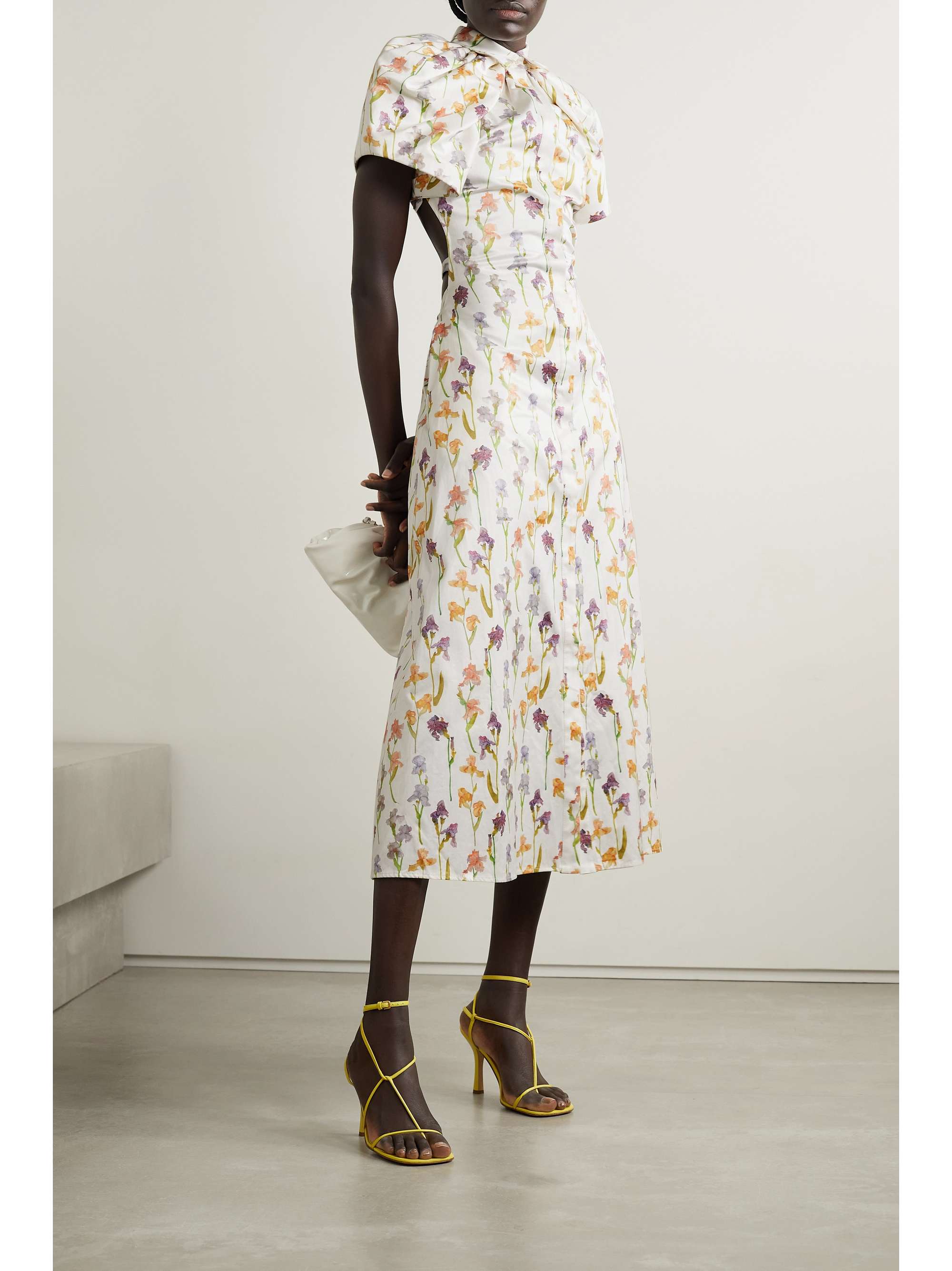 floral-print cotton midi shirt dress 