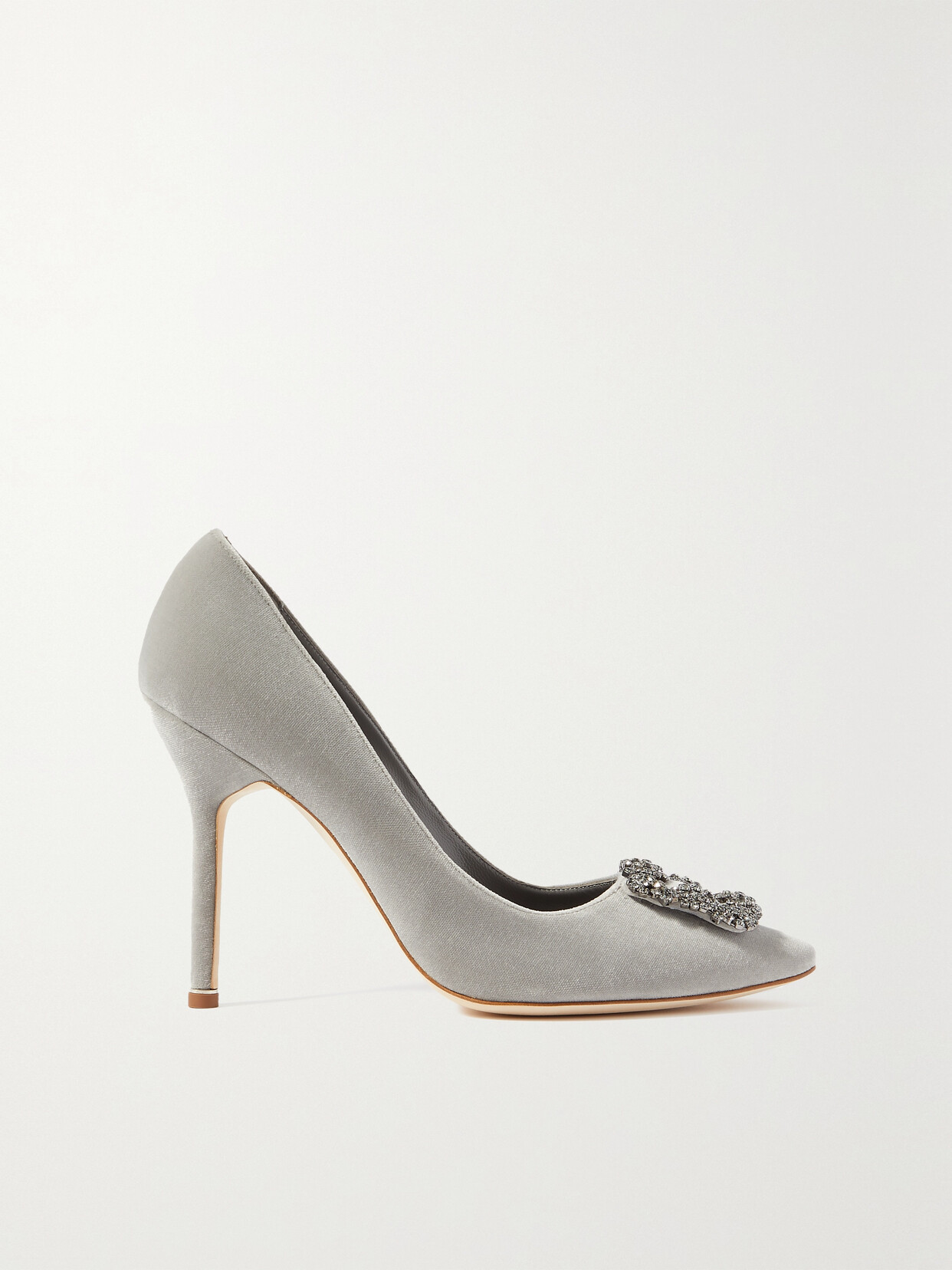 Shop Manolo Blahnik Hangisi 105 Embellished Velvet Pumps In Gray