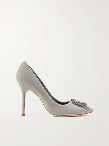 MANOLO BLAHNIK Hangisi 105 embellished velvet pumps | NET-A-PORTER