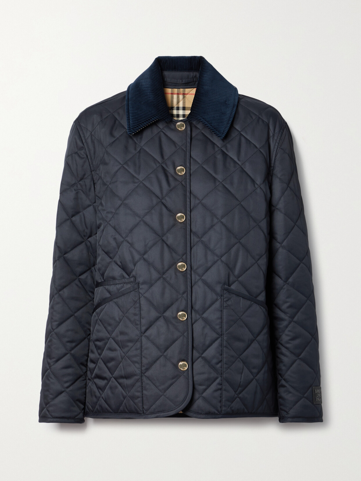 Shop Burberry Reversible Corduroy-trimmed Quilted Shell And Checked Cotton Jacket In Blue