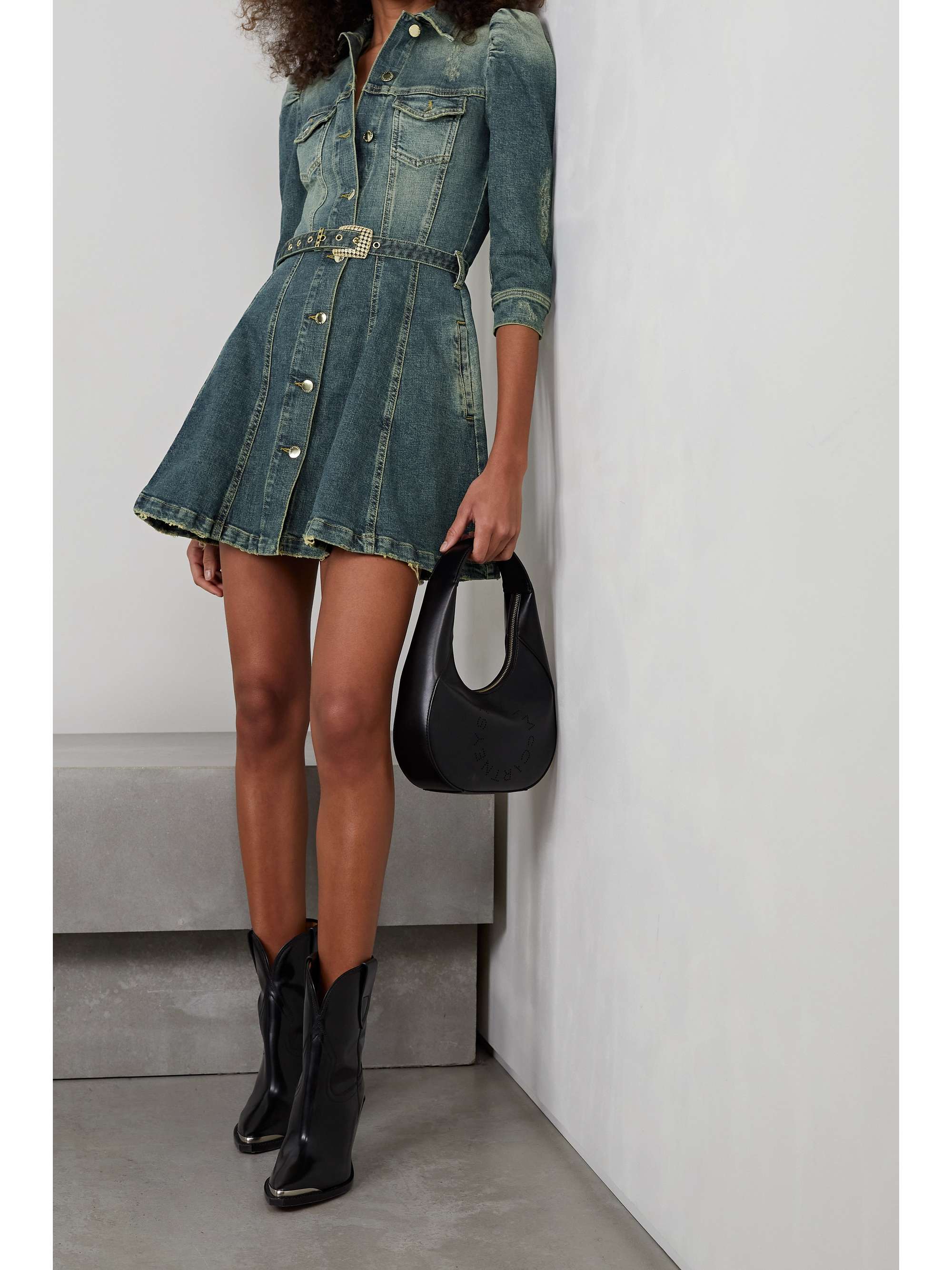 distressed denim mini shirt dress 