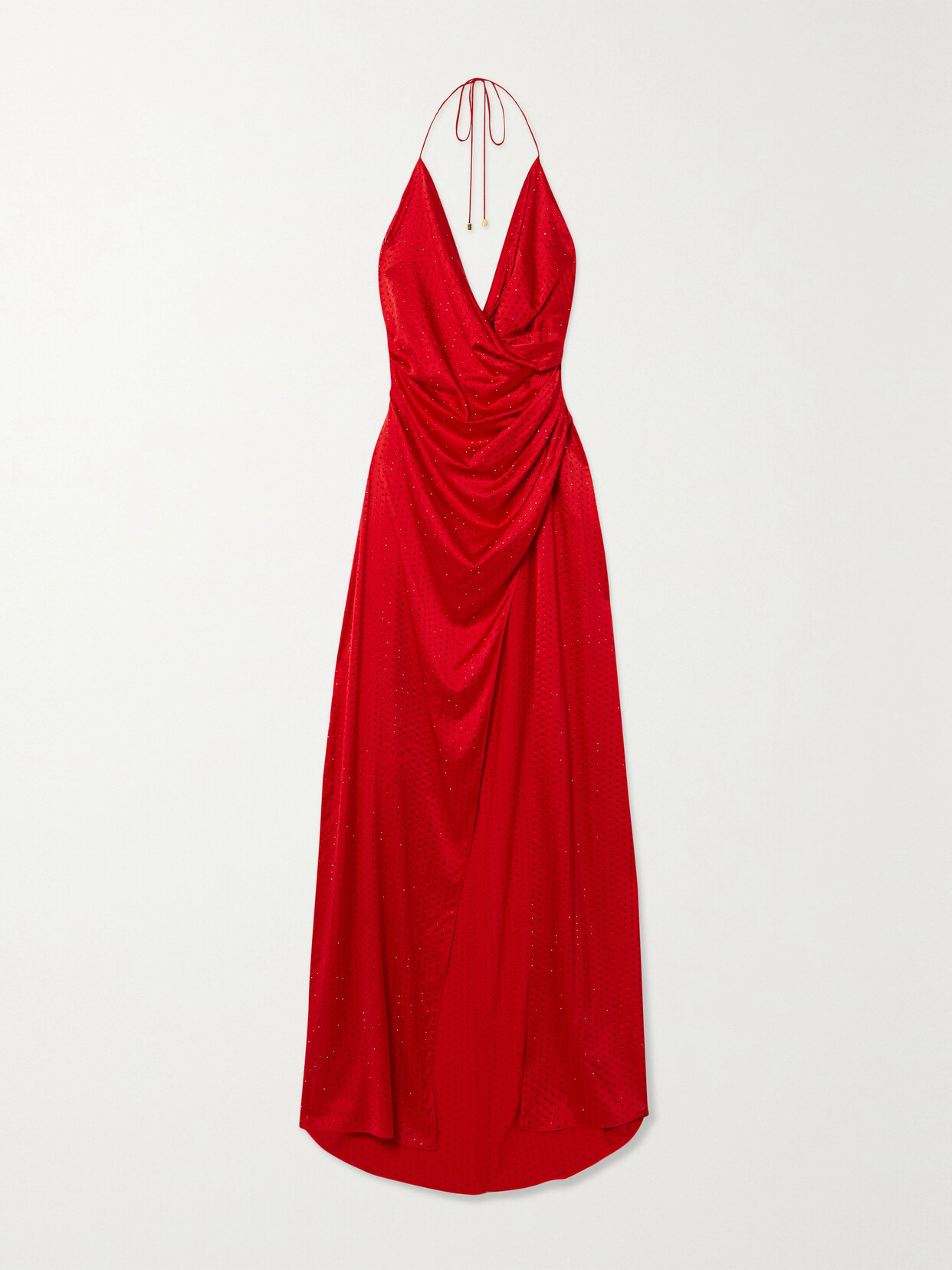 Retroféte Ceres Wrap-effect Embellished Silk-blend Satin Gown In Red