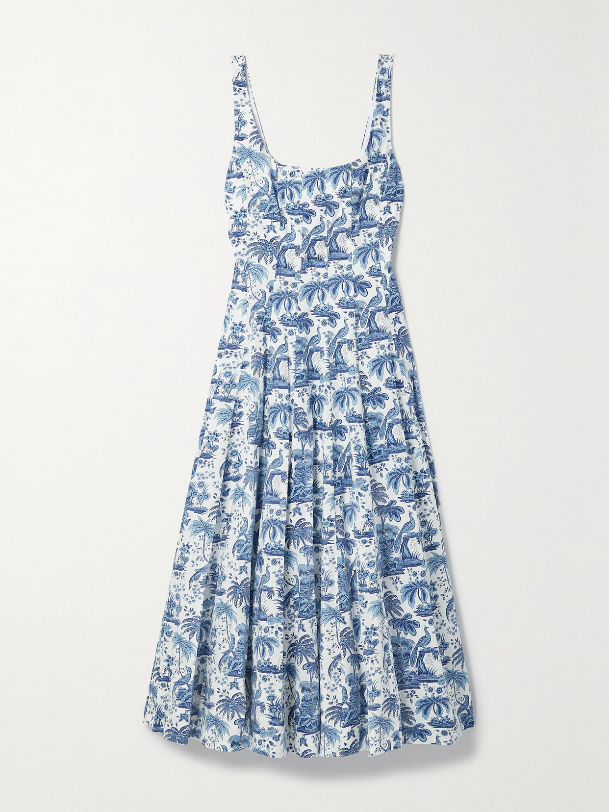Staud Botanical-print Square-neck Dress In Blue
