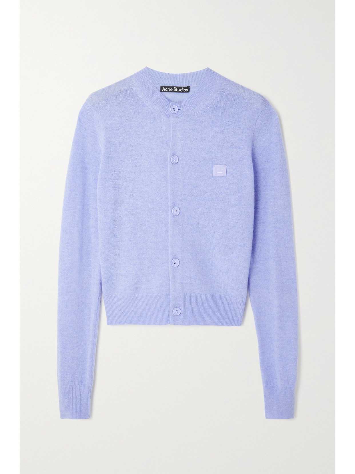 Acne Studios Keva Face Patch Wool Cardigan In Blue