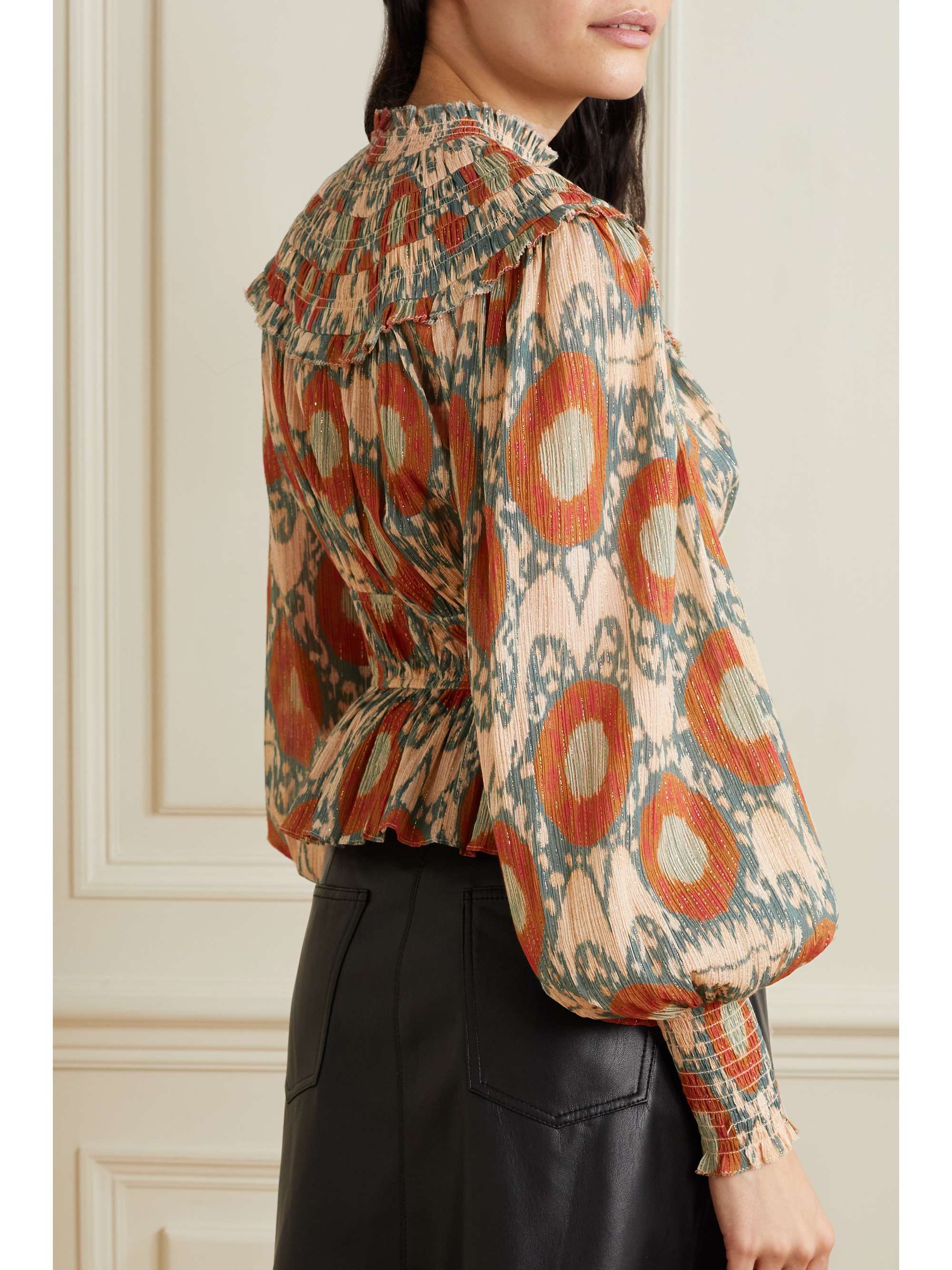ULLA JOHNSON Noor printed fil coupé cotton-blend crepon blouse
