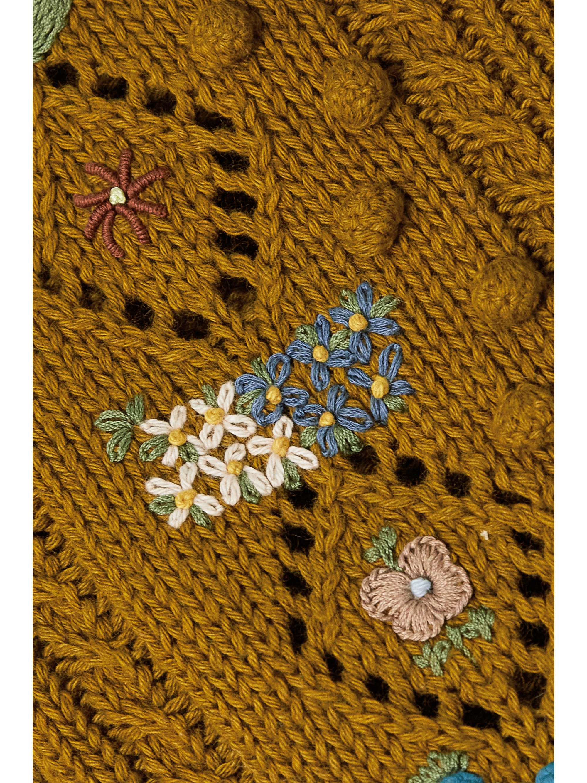DÔEN + NET SUSTAIN Forget-Me-Not embroidered cable-knit organic cotton and wool-blend cardigan