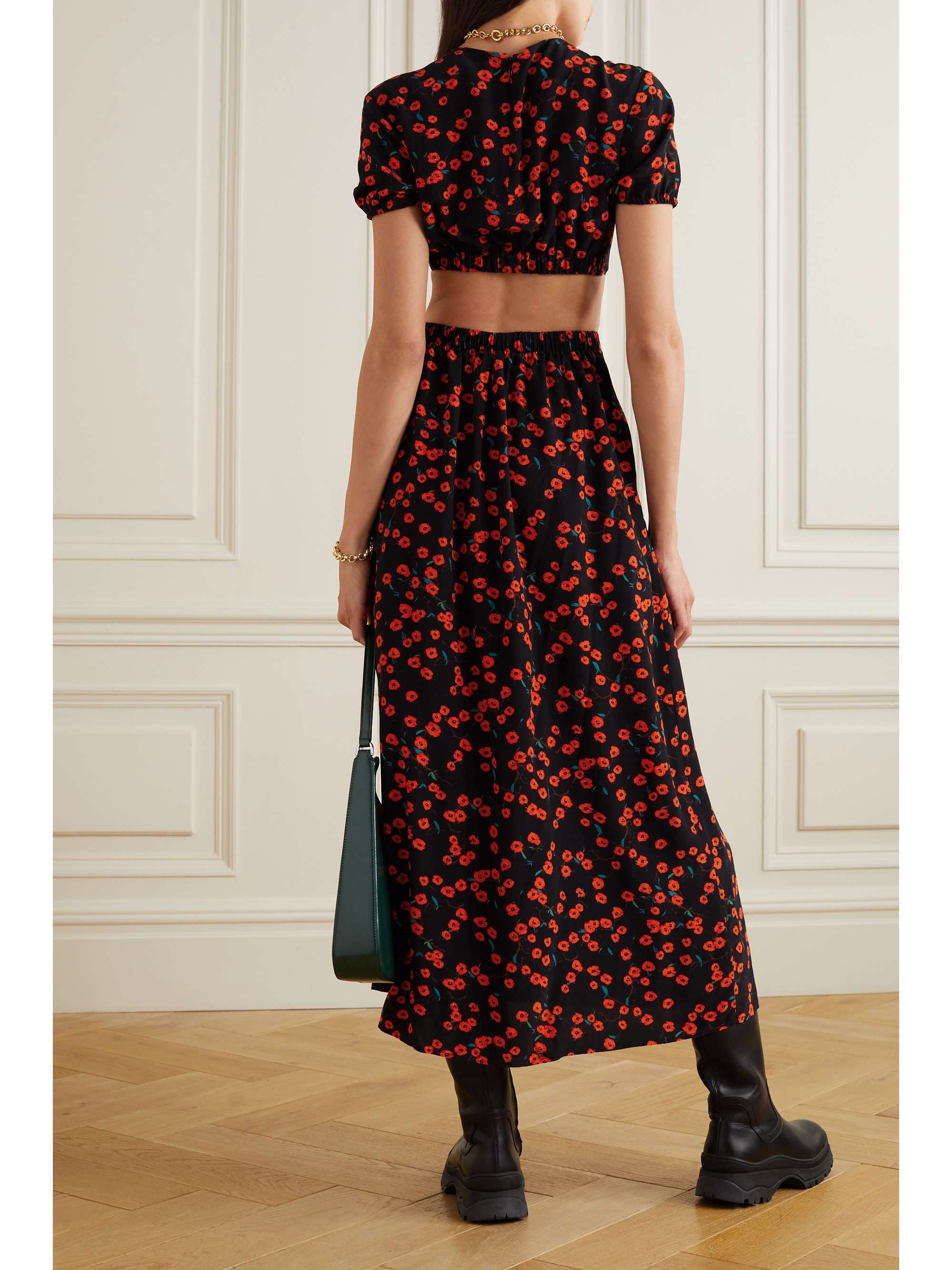 STAUD Calypso cutout floral-print crepe midi dress | NET-A-PORTER