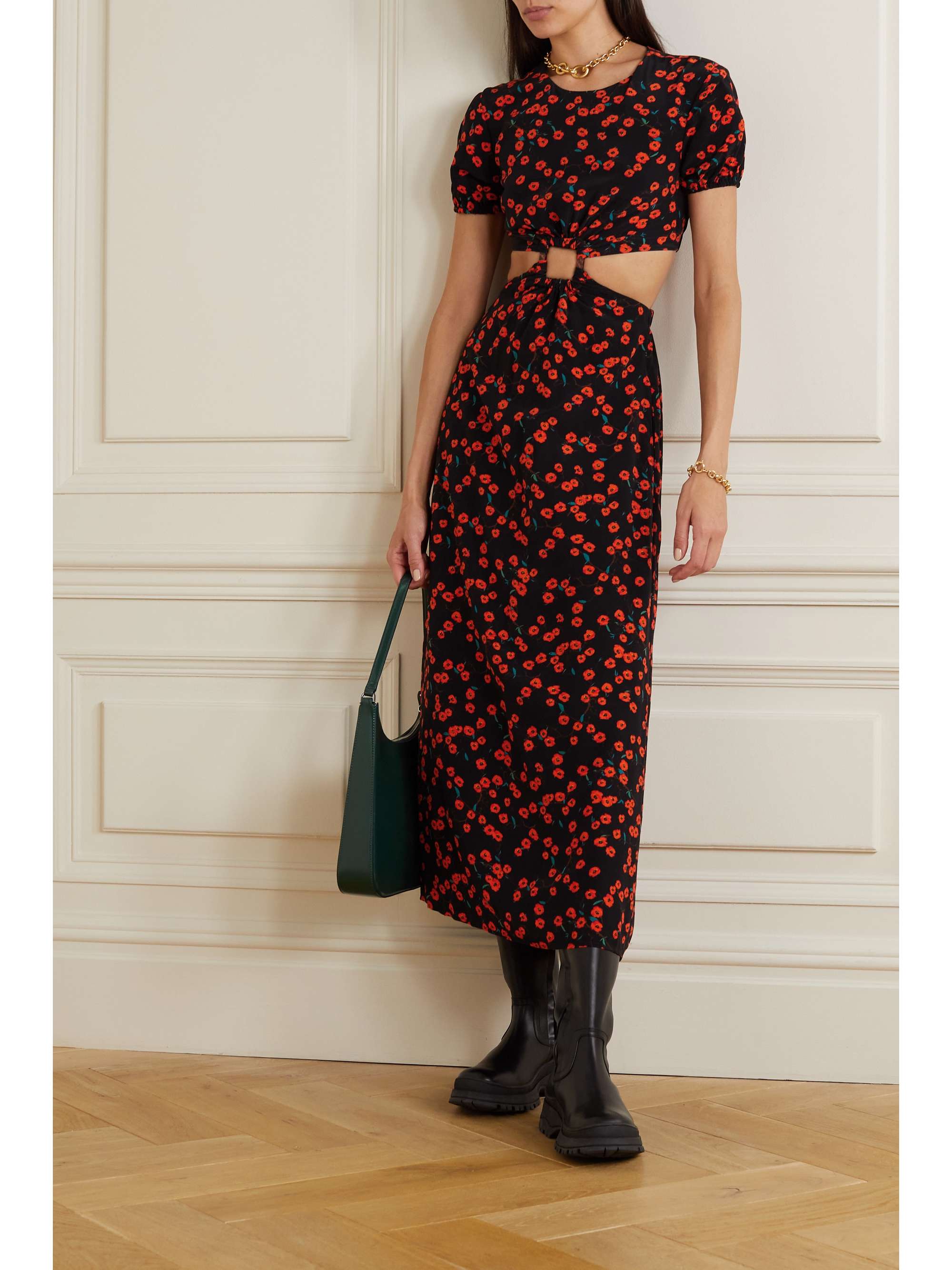 Red Calypso cutout floral-print crepe ...