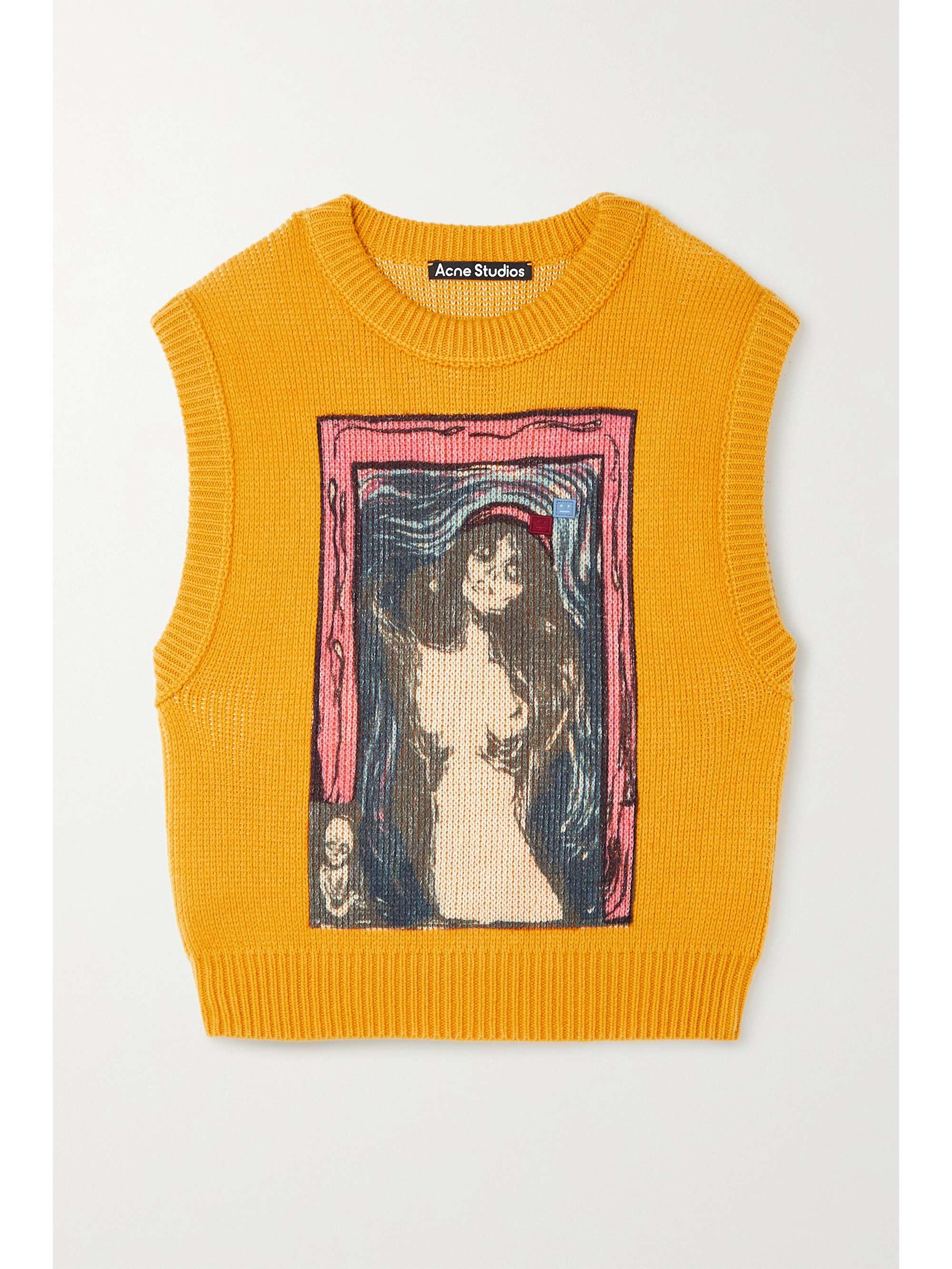 Yellow Printed intarsia wool-blend vest 