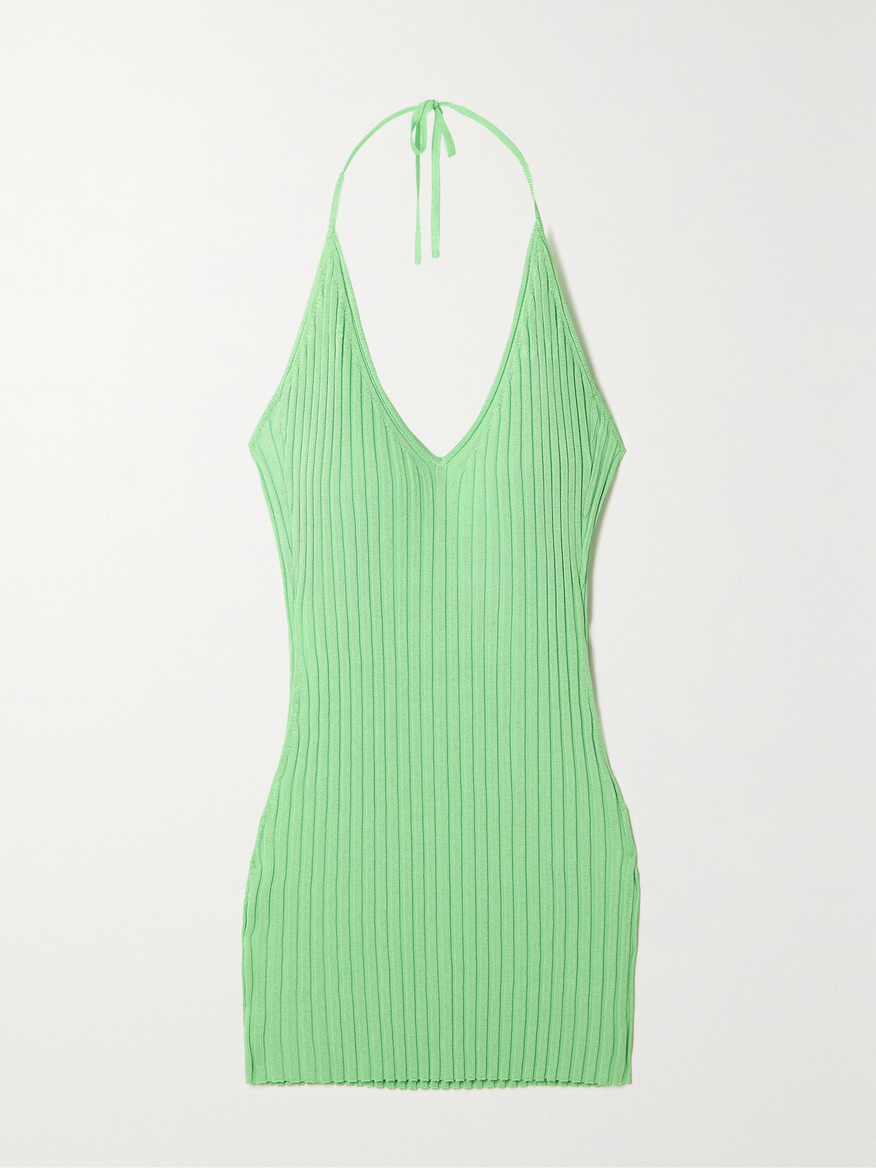 GAUGE81 Tala Ribbed-knit Halterneck Mini Dress - Green