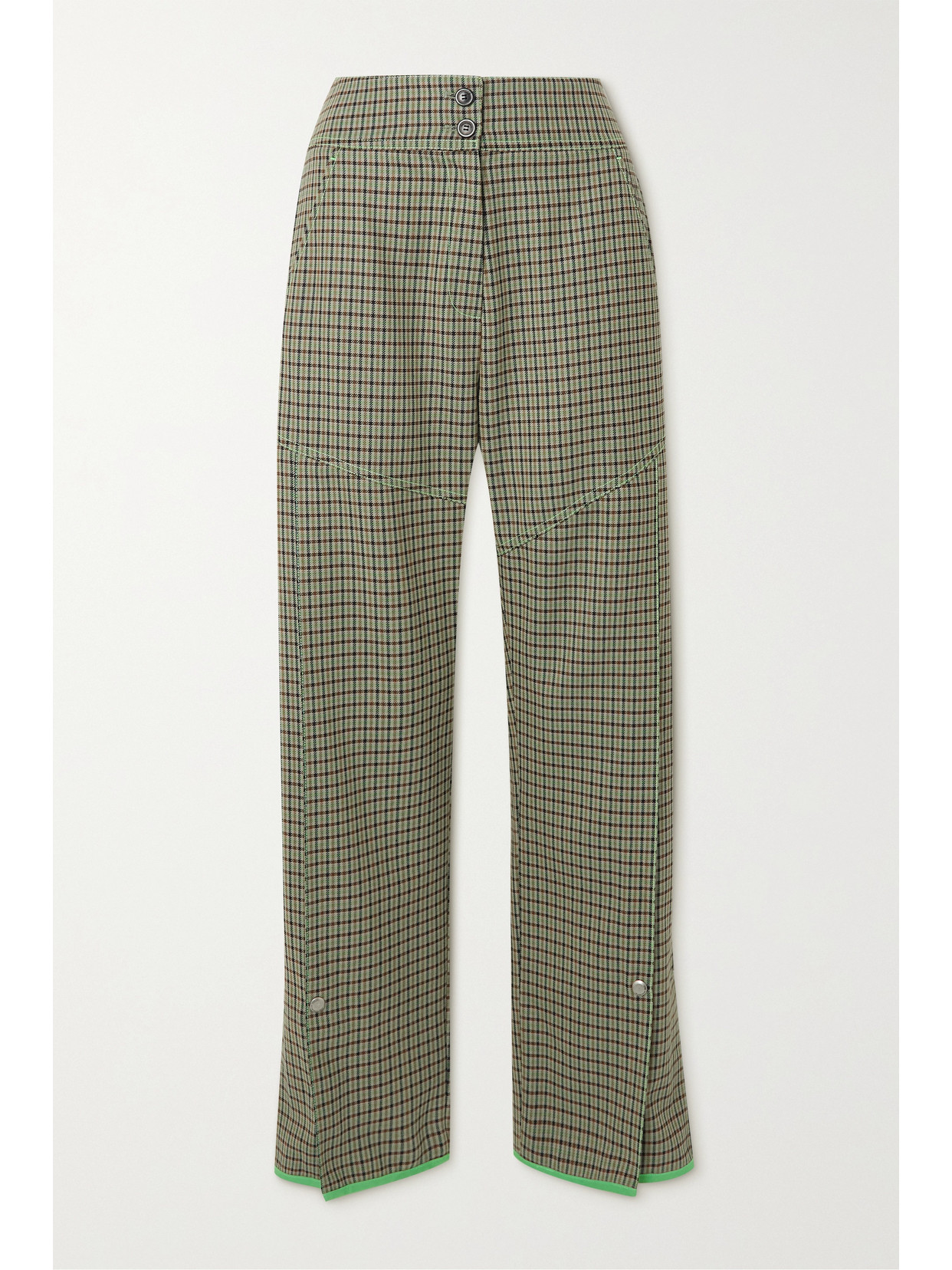 Andersson Bell Celina Pleated Checked Wool-blend Wide-leg Pants In Green