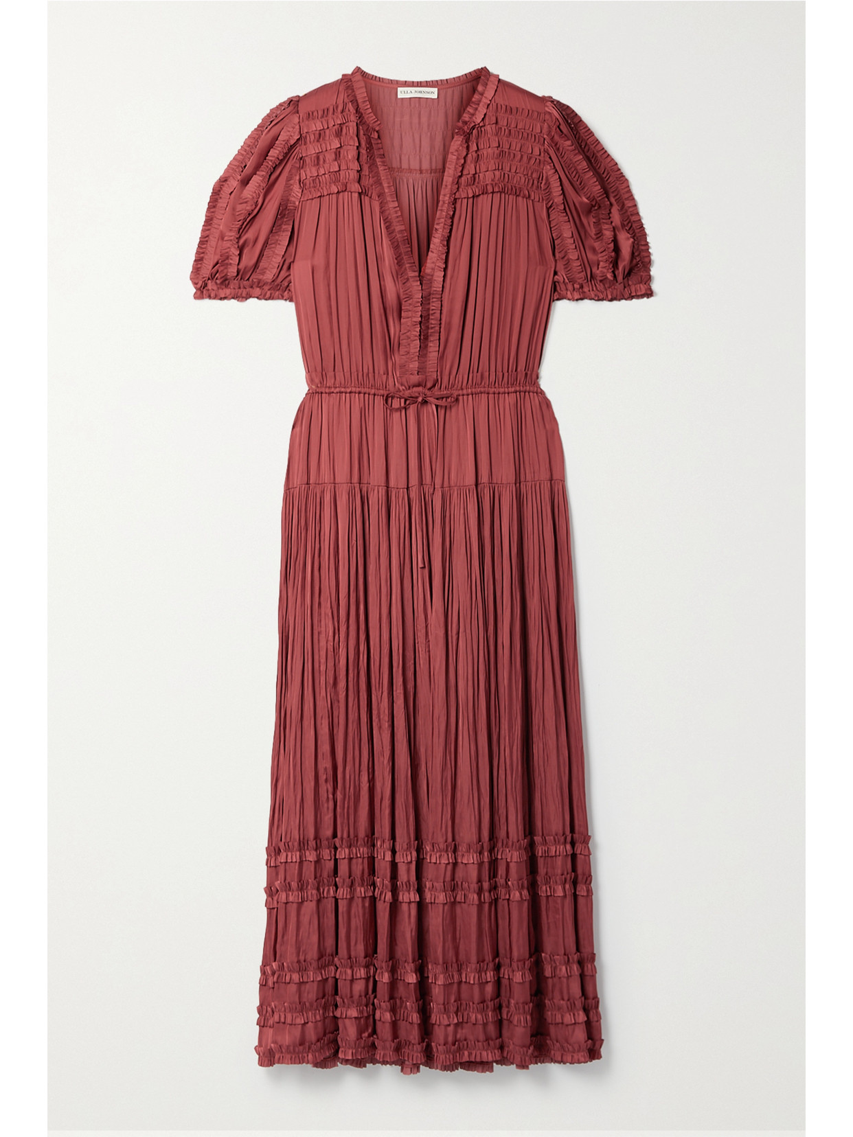 Ulla Johnson - Rose Ruffled Plissé-satin Midi Dress - Brick