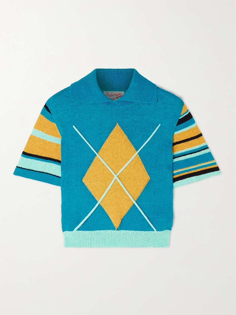 ANDERSSON BELL Cropped Argyle Knitted Sweater