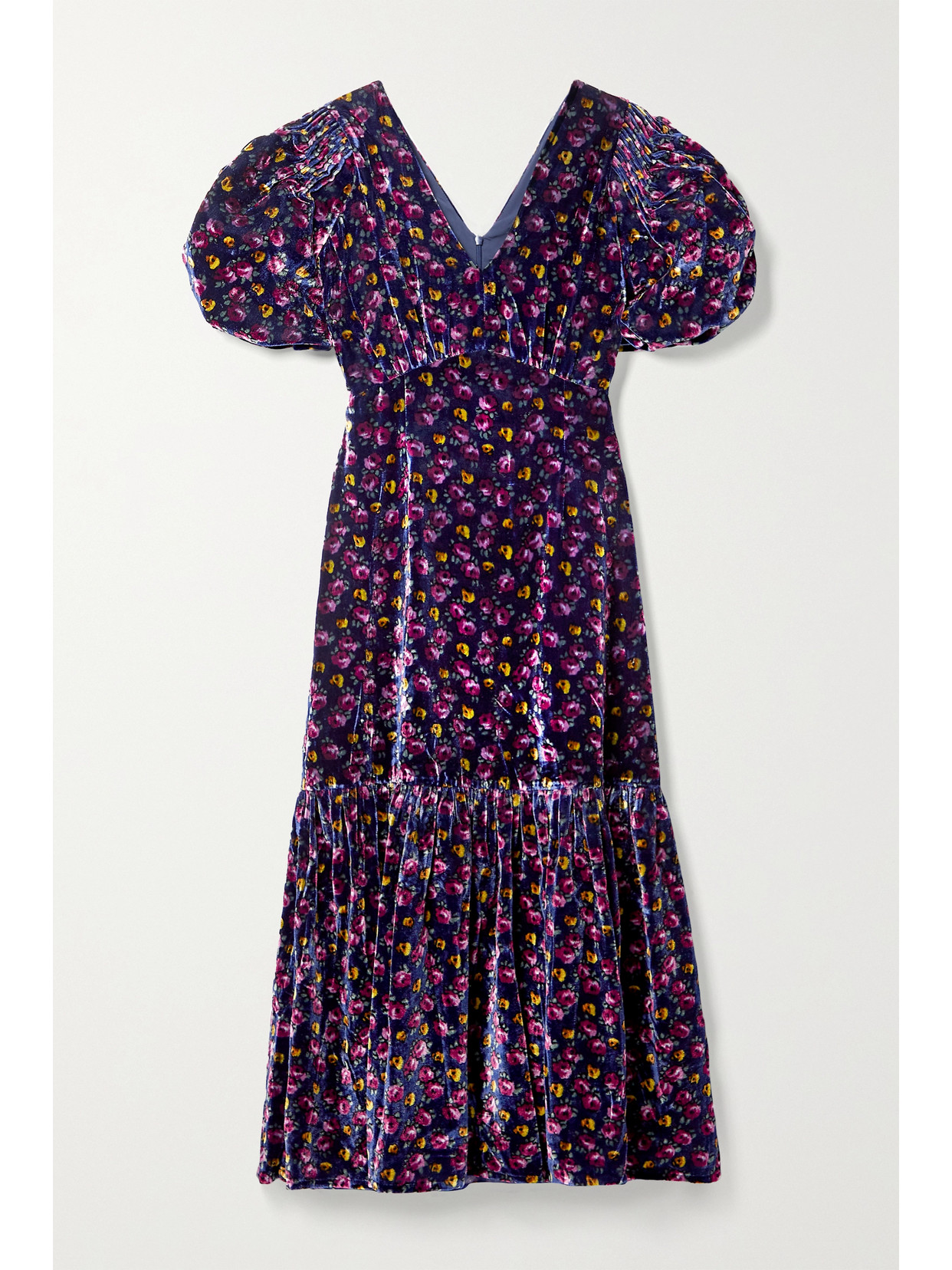Sea - Valerie Tiered Floral-print Velvet Midi Dress - Purple 22 Awaiting product image