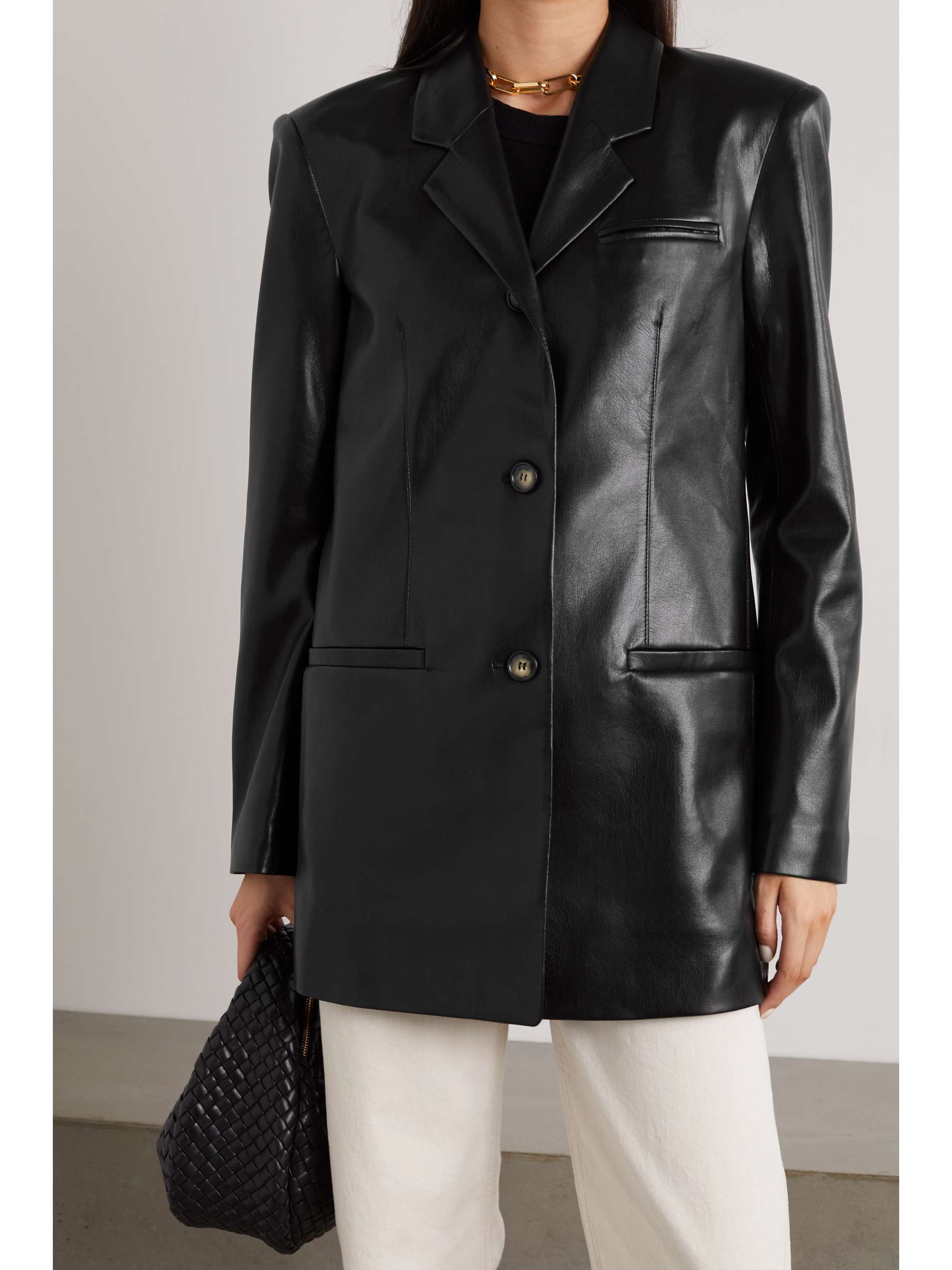dkny leather panel coat