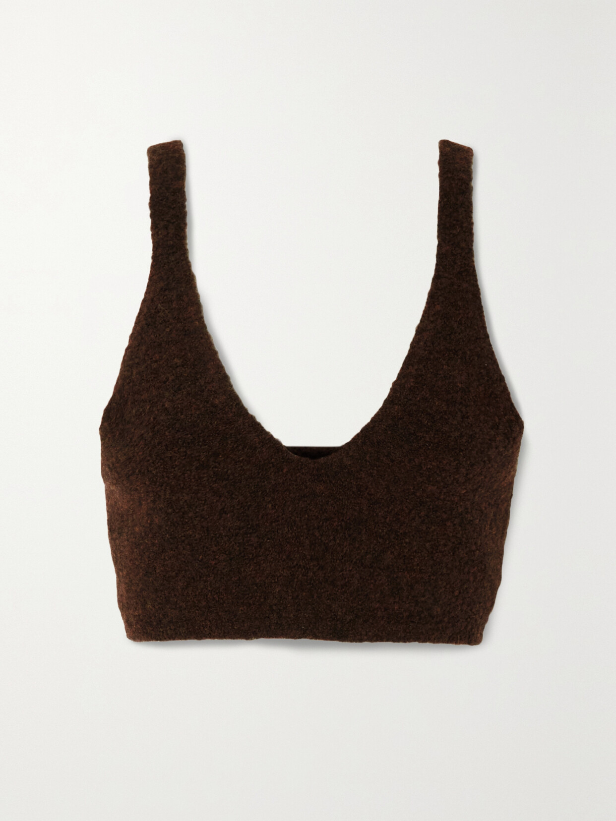Nanushka Zosia Bouclé-knit Merino Wool-blend Bra Top In Brown