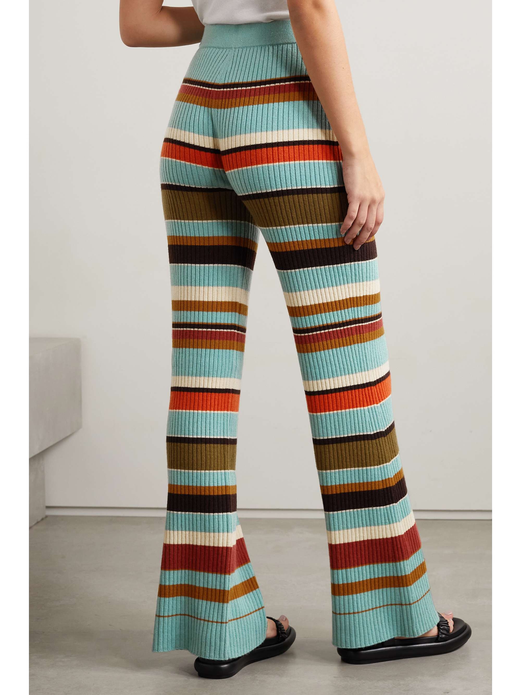 ULLA JOHNSON Rochelle striped ribbed wool and cashmere-blend flared pants