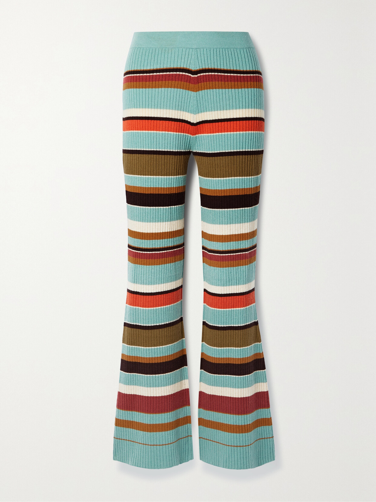 Ulla Johnson Rochelle Striped Ribbed Wool And Cashmere-blend Flared Pants - Blue