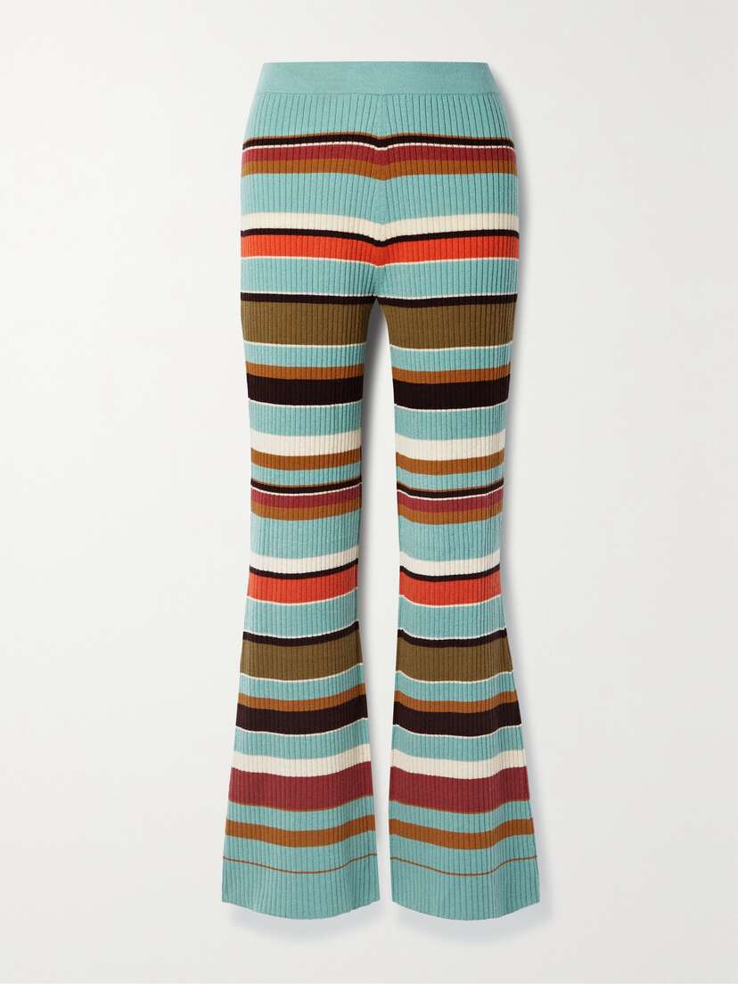Ulla Johnson Rochelle Striped Ribbed Wool And Cashmere-blend Flared Pants