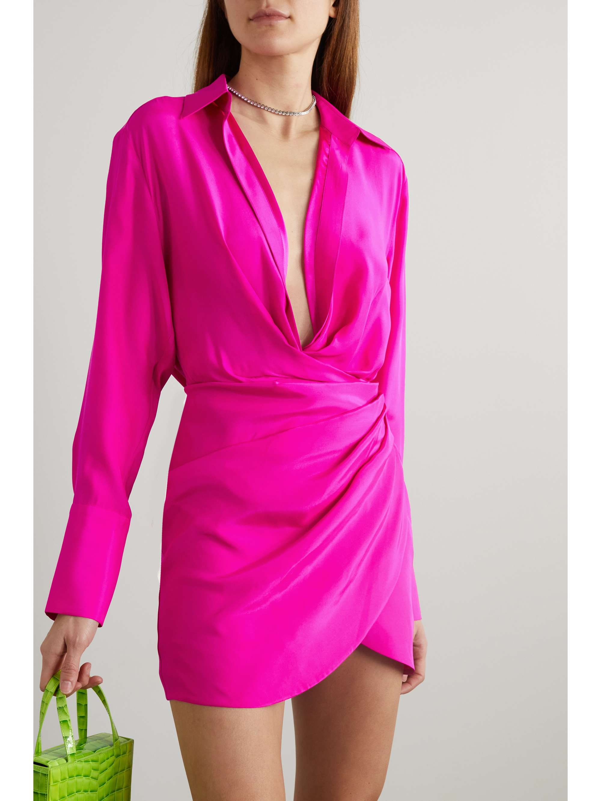 Fuchsia Naha draped silk-satin mini 