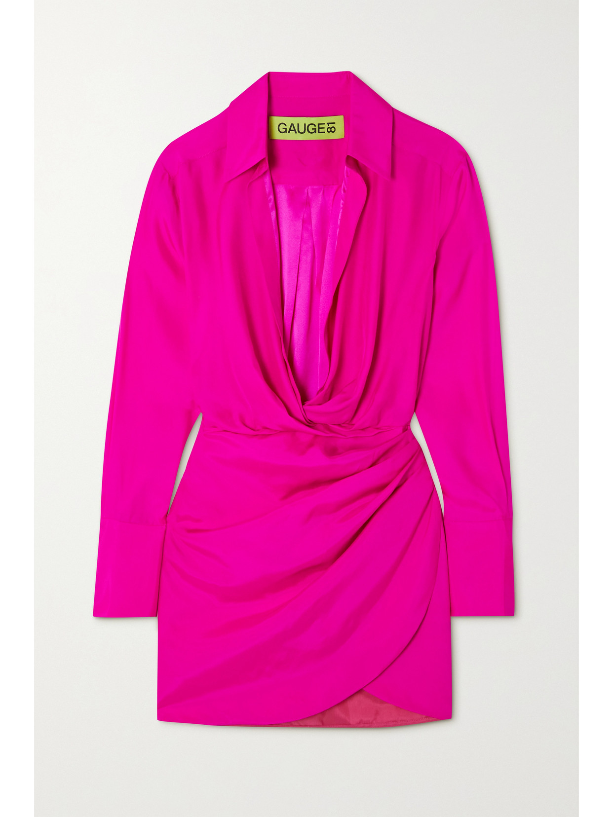 Gauge81 Naha Draped Silk-satin Mini Shirt Dress In Pink