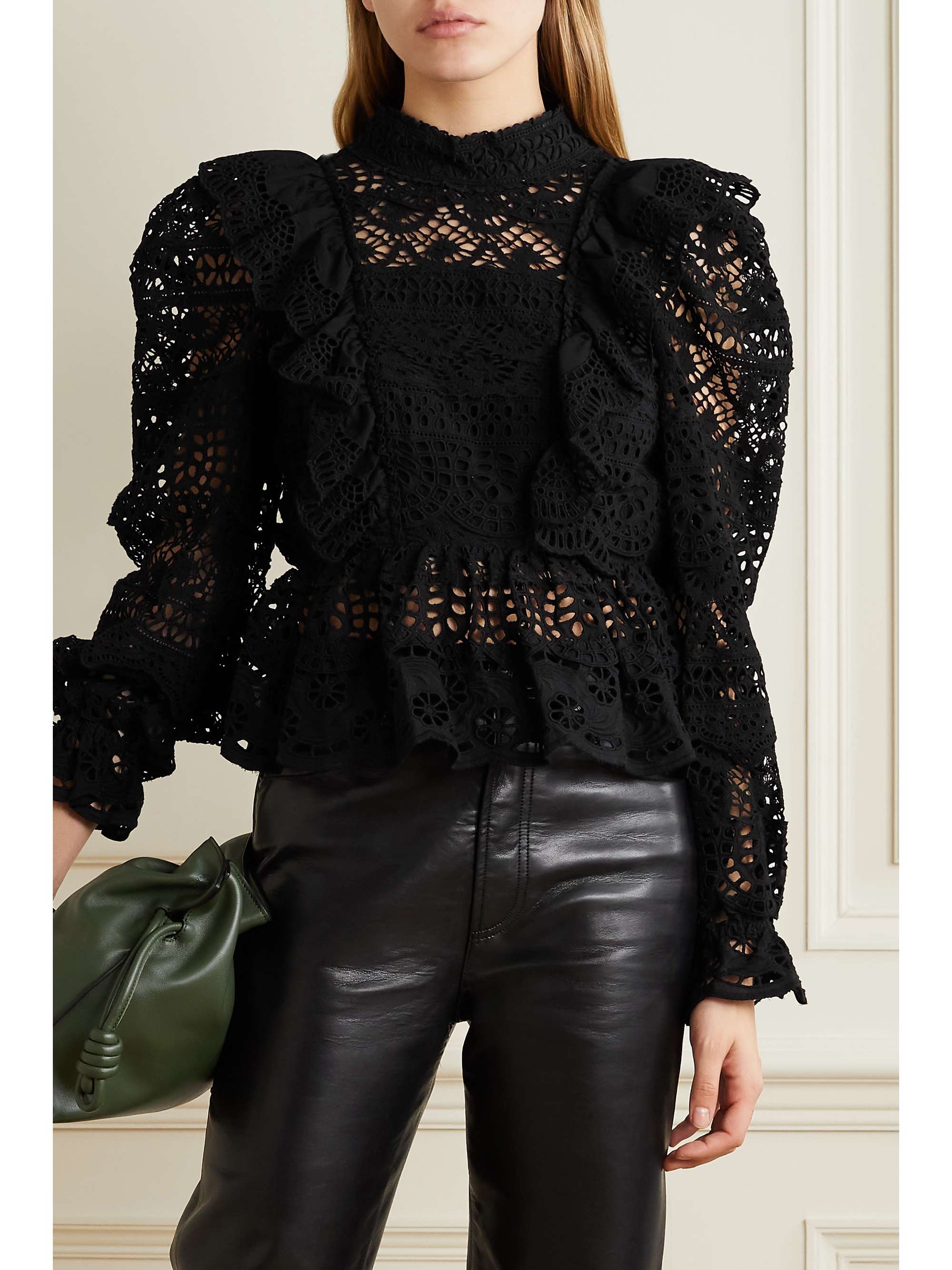 Sea | Tops | Sea Patrizia Lace Combo Sweatshirt Top Black Cropped Puff Sleeve | Poshmark