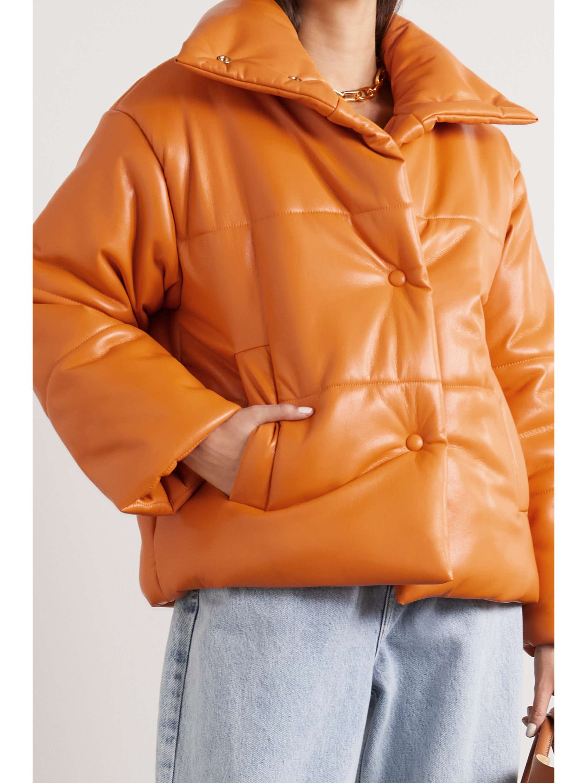 orange faux leather jacket