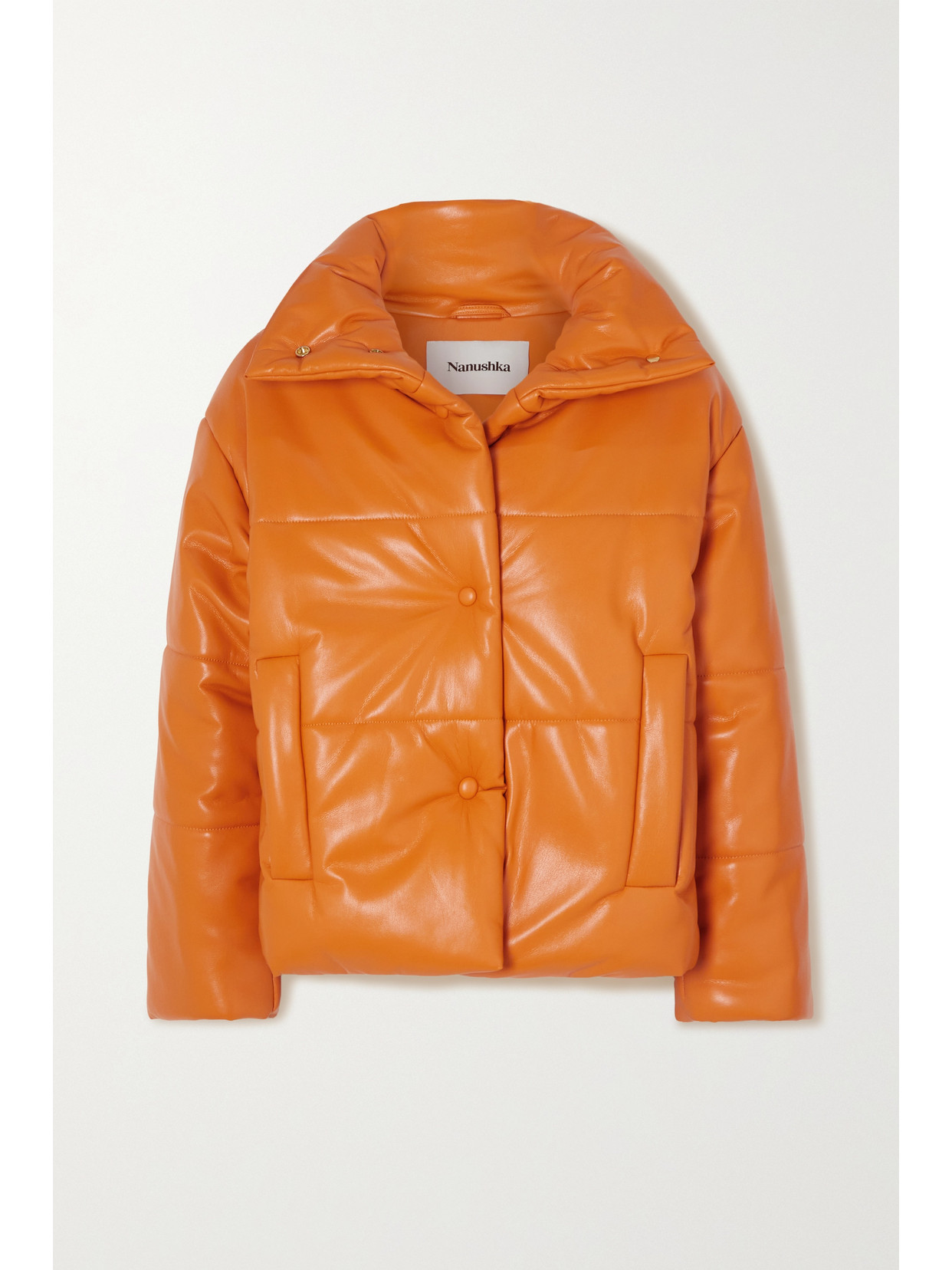 Nanushka Hide Padded Vegan Faux-leather Puffer Jacket In Orange