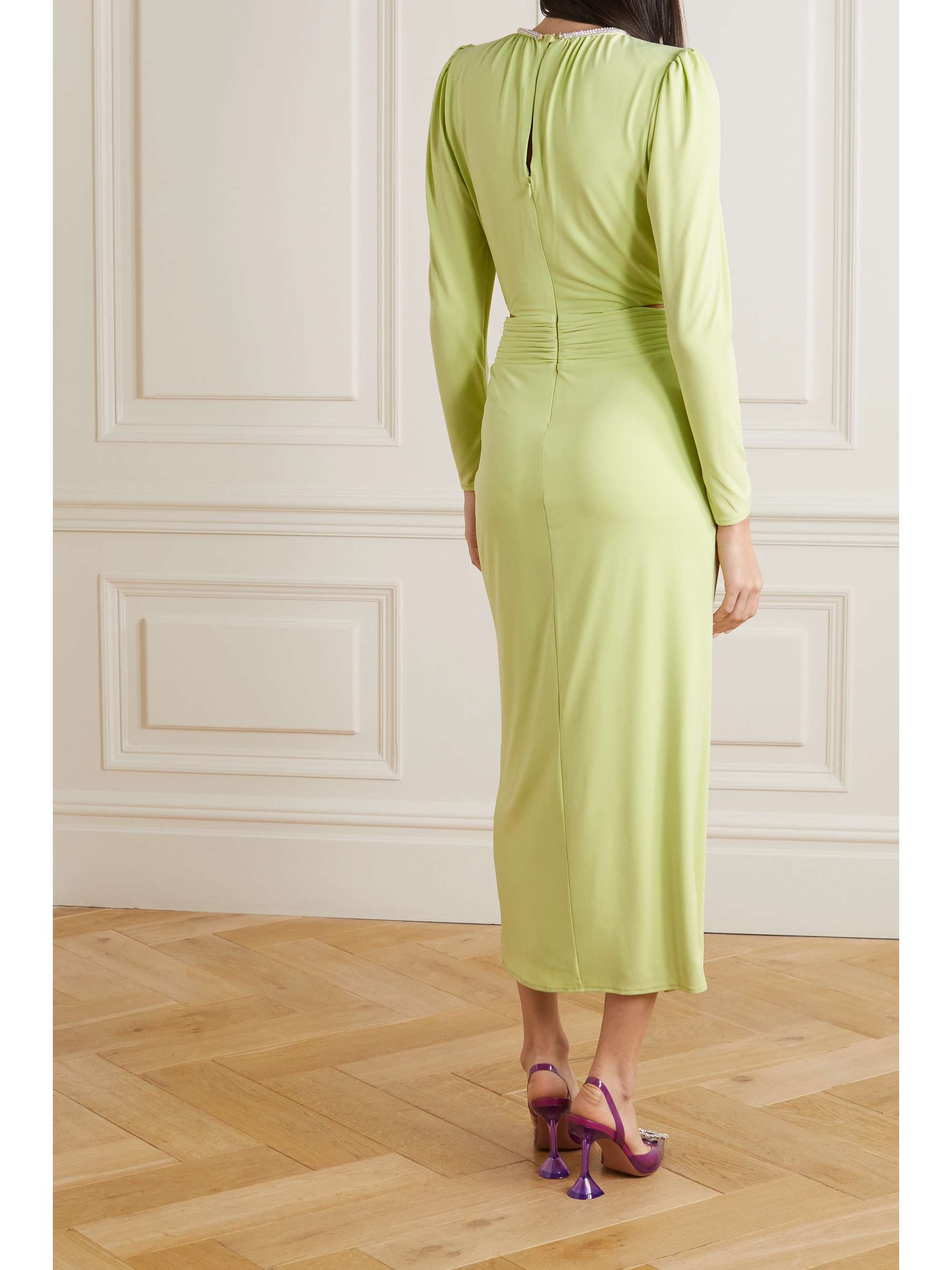 Light green Crystal-embellished cutout ruched stretch-jersey midi dress | SELF-PORTRAIT | NET-A 