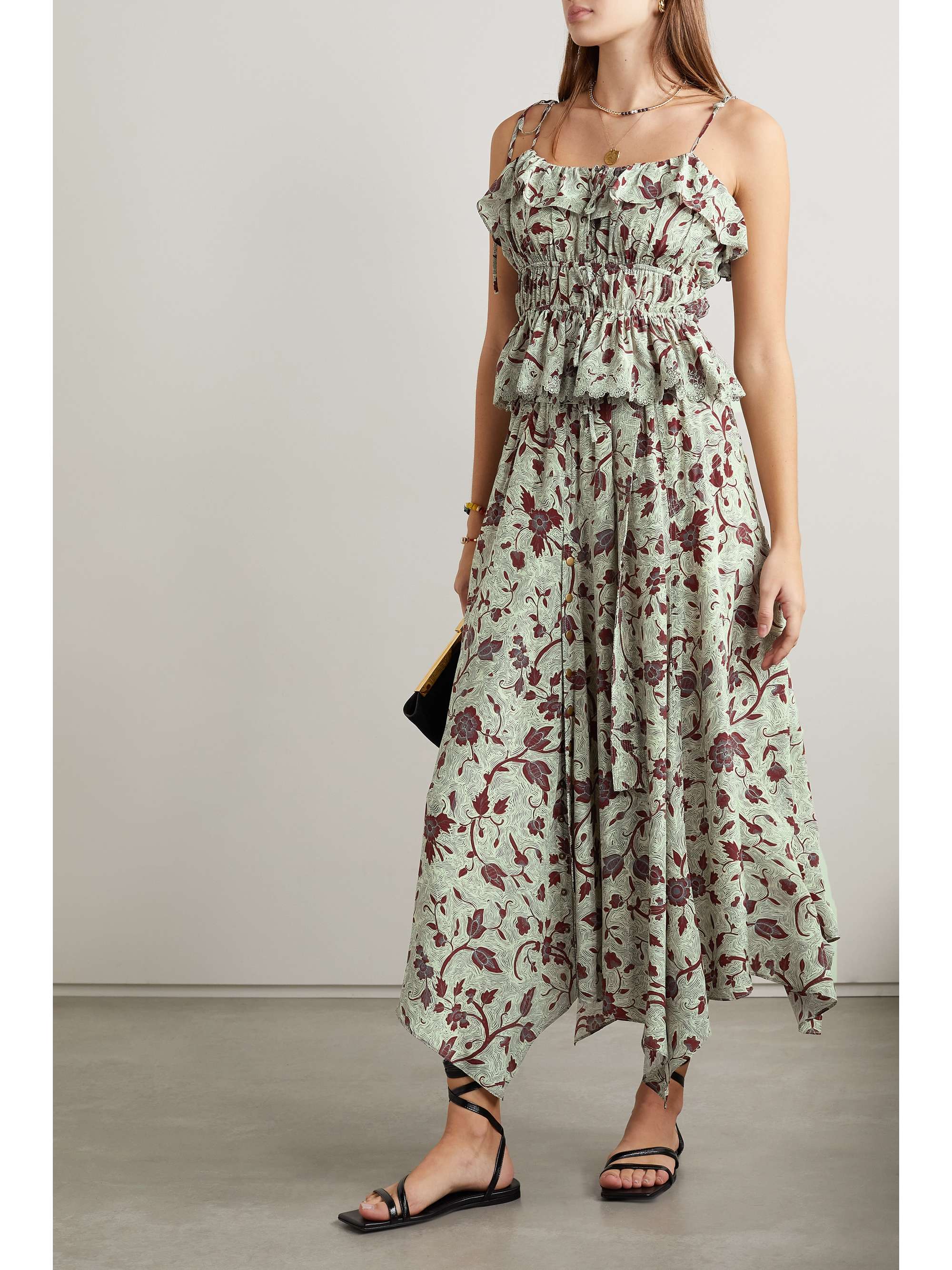 Ariana asymmetric belted floral-print 