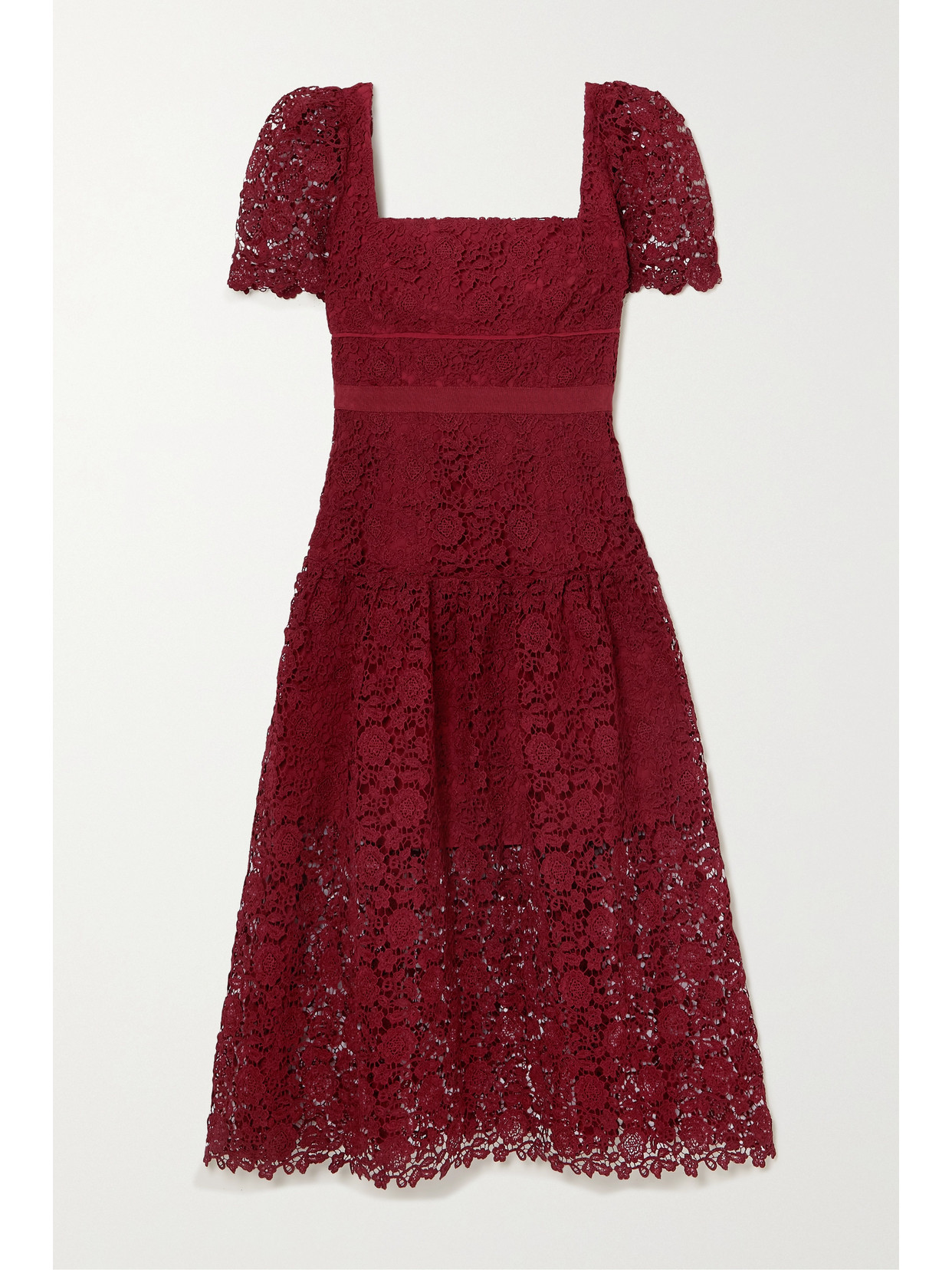 Self-portrait Grosgrain-trimmed Guipure Lace Midi Dress In Red | ModeSens