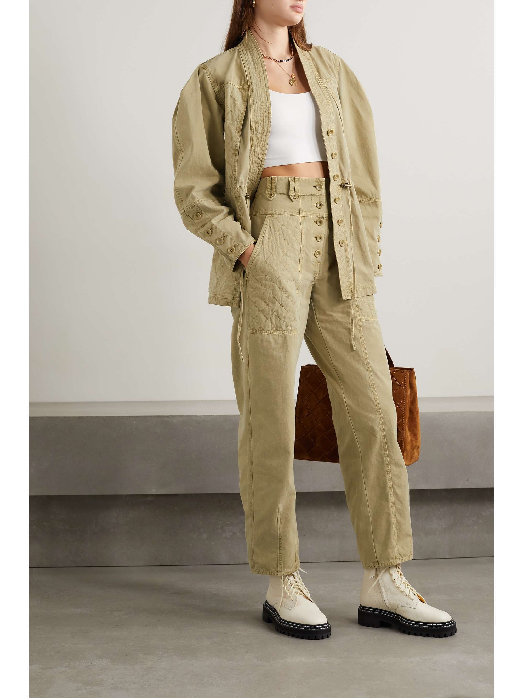 Beige Cambrie paneled cotton straight 