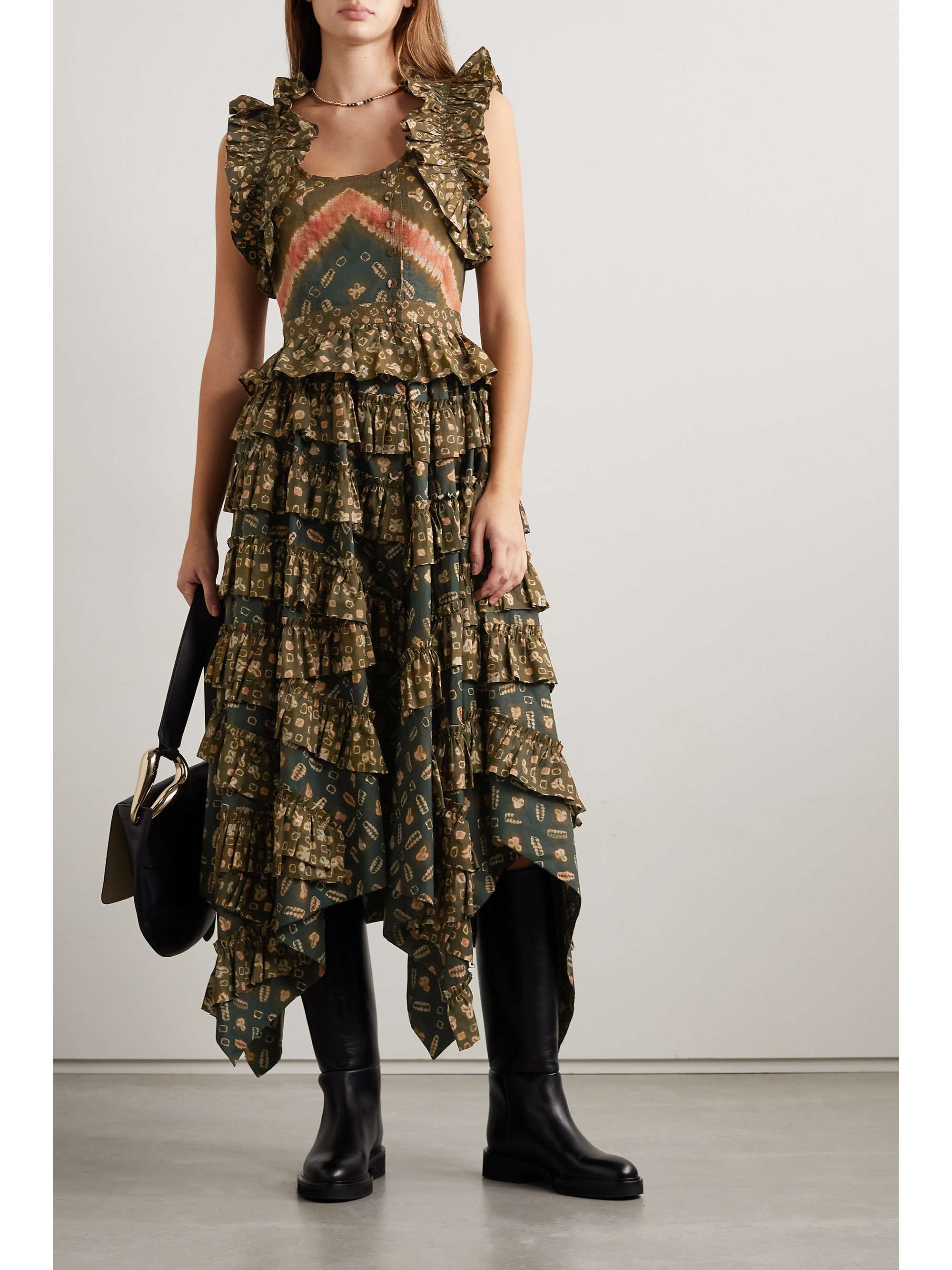 Ulla Johnson - Nia Asymmetric Ruffled Printed Cotton-poplin Dress - Emerald - US2 - Net A Porter