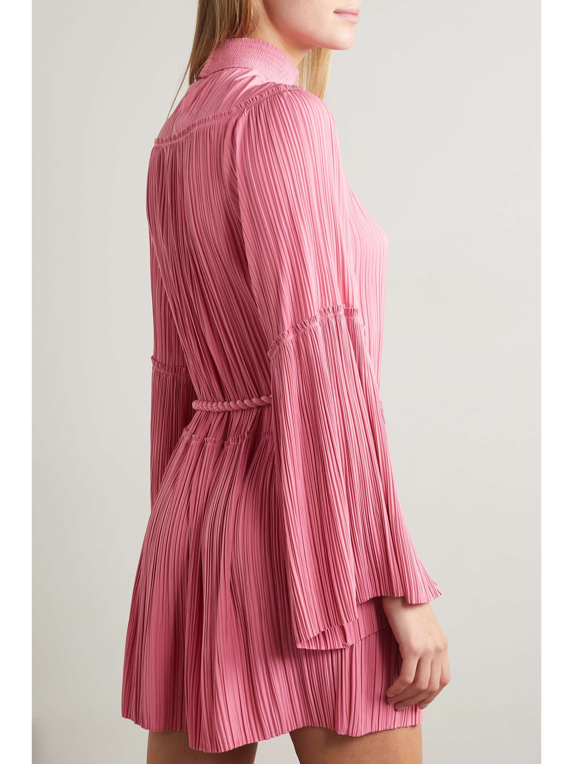 A.L.C. Tressa belted plissé-crepe de chine mini dress