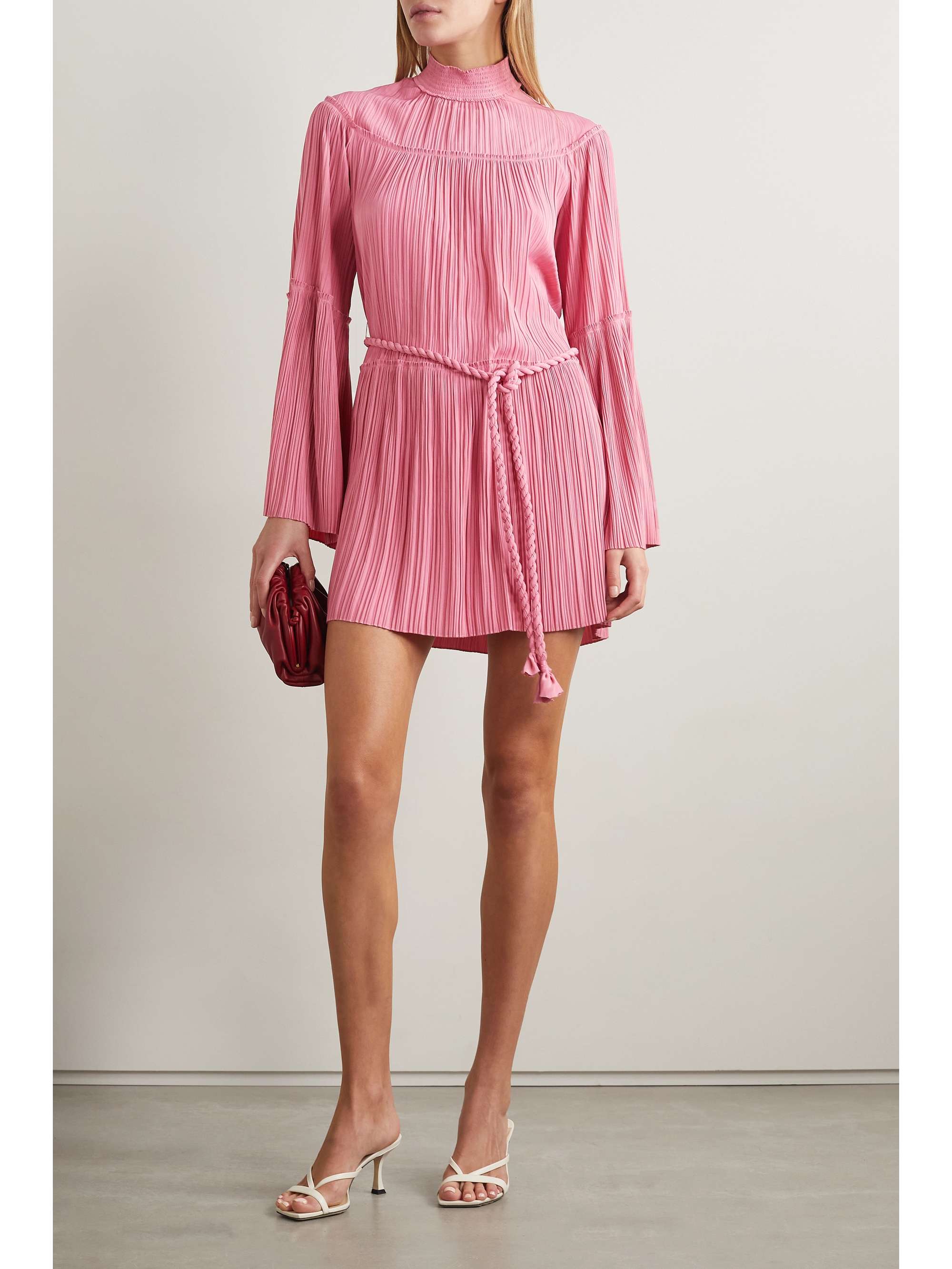A.L.C. Tressa belted plissé-crepe de chine mini dress